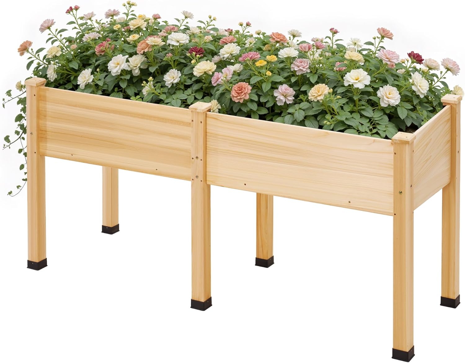 AMERLIFE Raised Garden Bed, 72x24x30 Inches Elevated Wood Planter Box with Bed Liner, Legs, Divider, Drainage Holes, Stand for Backyard, Patio, 300 Lb Capacity - Light Wood