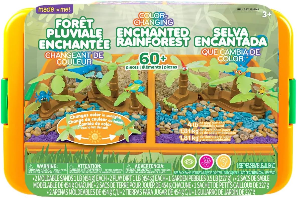 Made By Me Jumbo 60 Piece Color Changing Enchanted Rainforest Sensory Playset, Fun Sensory Bins for Toddlers 3 with 4LB Moldable Sand, Unique Fine Motor Toys
