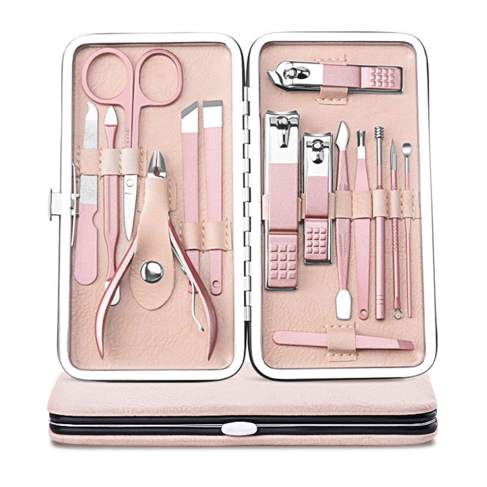Roségold Professionelles Maniküre-Set aus Edelstahl Pediküre-Set, Nasenhaarschere, Augenbrauenrasierer Familie Fuß Handpflege Set (Farbe: Blau)