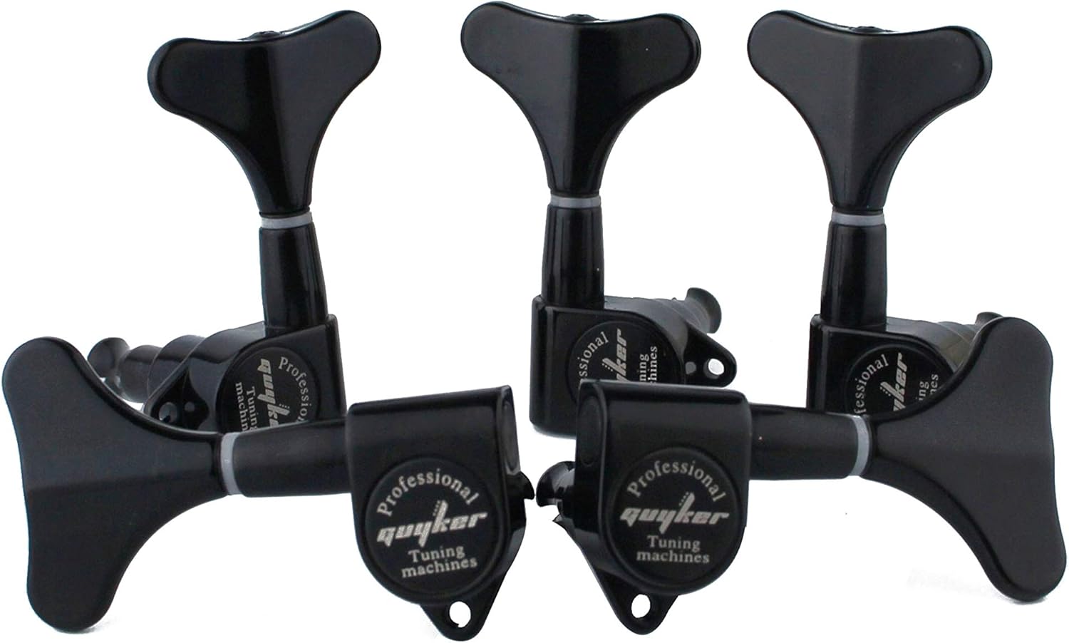 Guyker Guitar Bass Tuners (3R + 2L) - 1:17 Ratio Headstock Sealed Tuning Key Pegs Machine Head Replacement for Electric Jazz Bass or Precision Instruments - Black