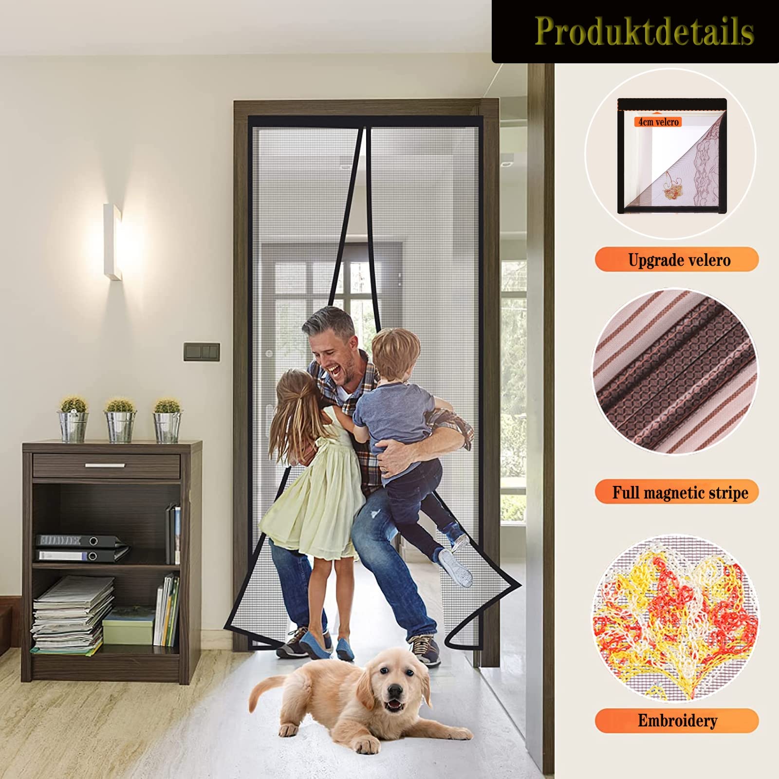 SFDPDM Moustiquaire Porte Fenetre Magnétique, Rideau Anti Moustique Avec Motif Imprimé Floral élégant, Fermeture Automatique, Aucun Perçage N'est Nécessaire - Beige,120x230cm(W X H