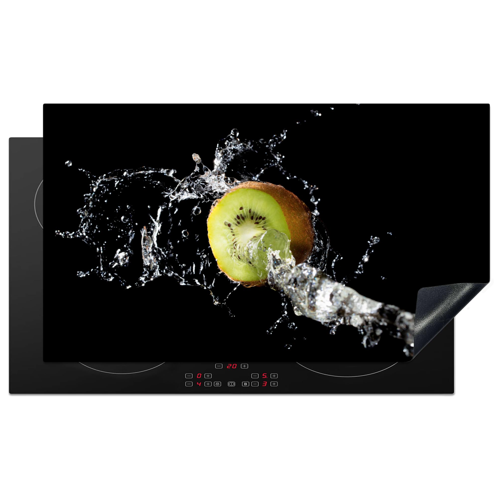 KitchenYeah© Induction Hob Protector Mat 20.3"x35.3" / 89.6x51.6 cm Stove Cap Top Cover Kitchen Cooker Covers for Electric Hobs Vinyl Kiwi - Fruit - Still Life - Water - Black — image 1