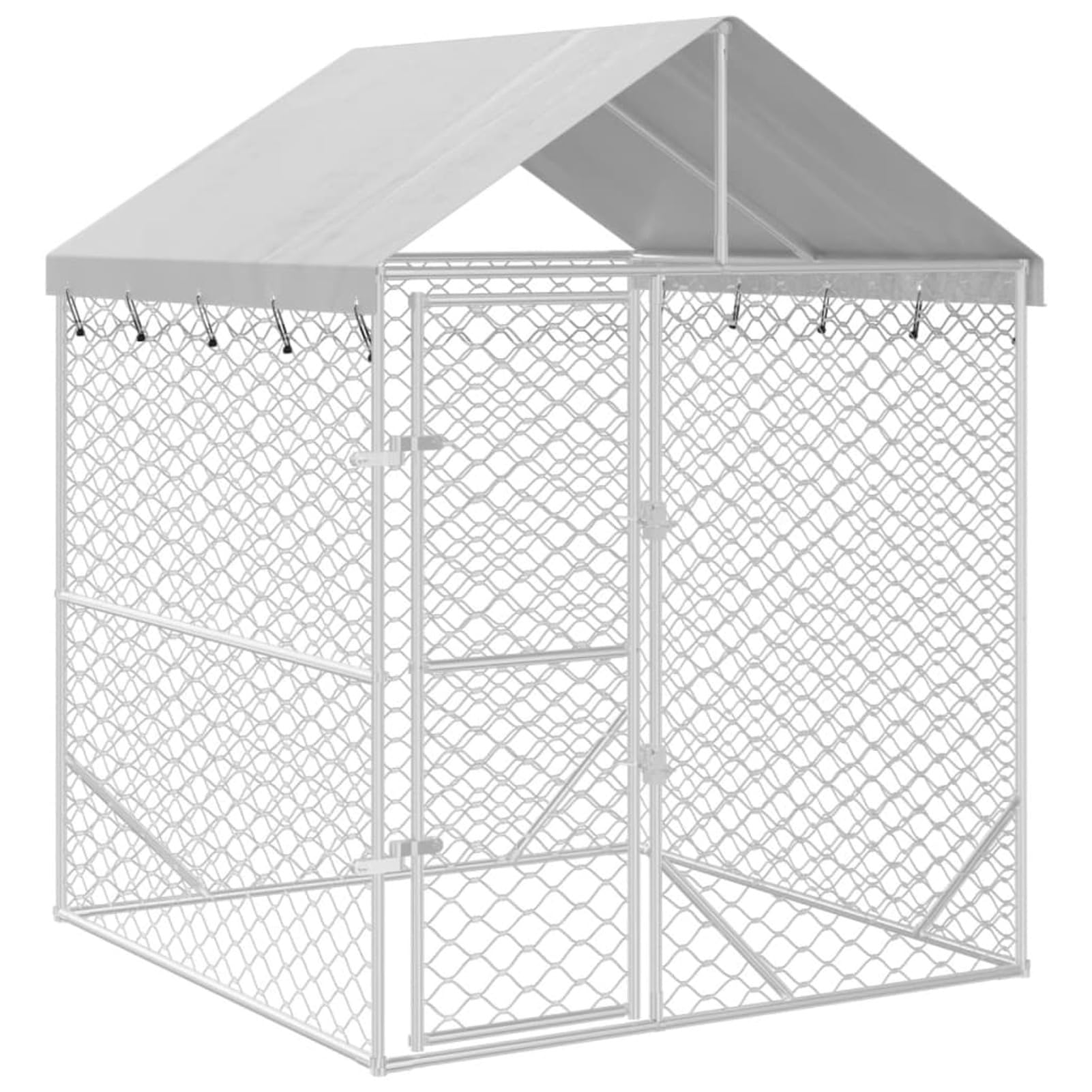 IKAYAA Recinto per Cani Gabbia per Cani da Esterno Cuccia Cani da Esterno Tetto Box per Cani da Esterno Gabbia Cani in Acciaio Zincato-2 x 2 x 2.5 m