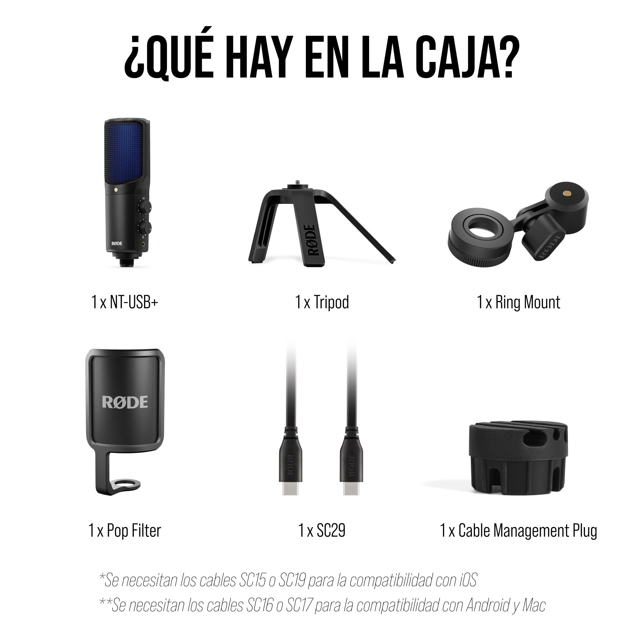 RØDE NT-USB+ Micrófono USB Profesional NT-USB+ + Cable SC17 USB-C a USB-C (1,5 m - Compatible con Android y Mac) para grabación