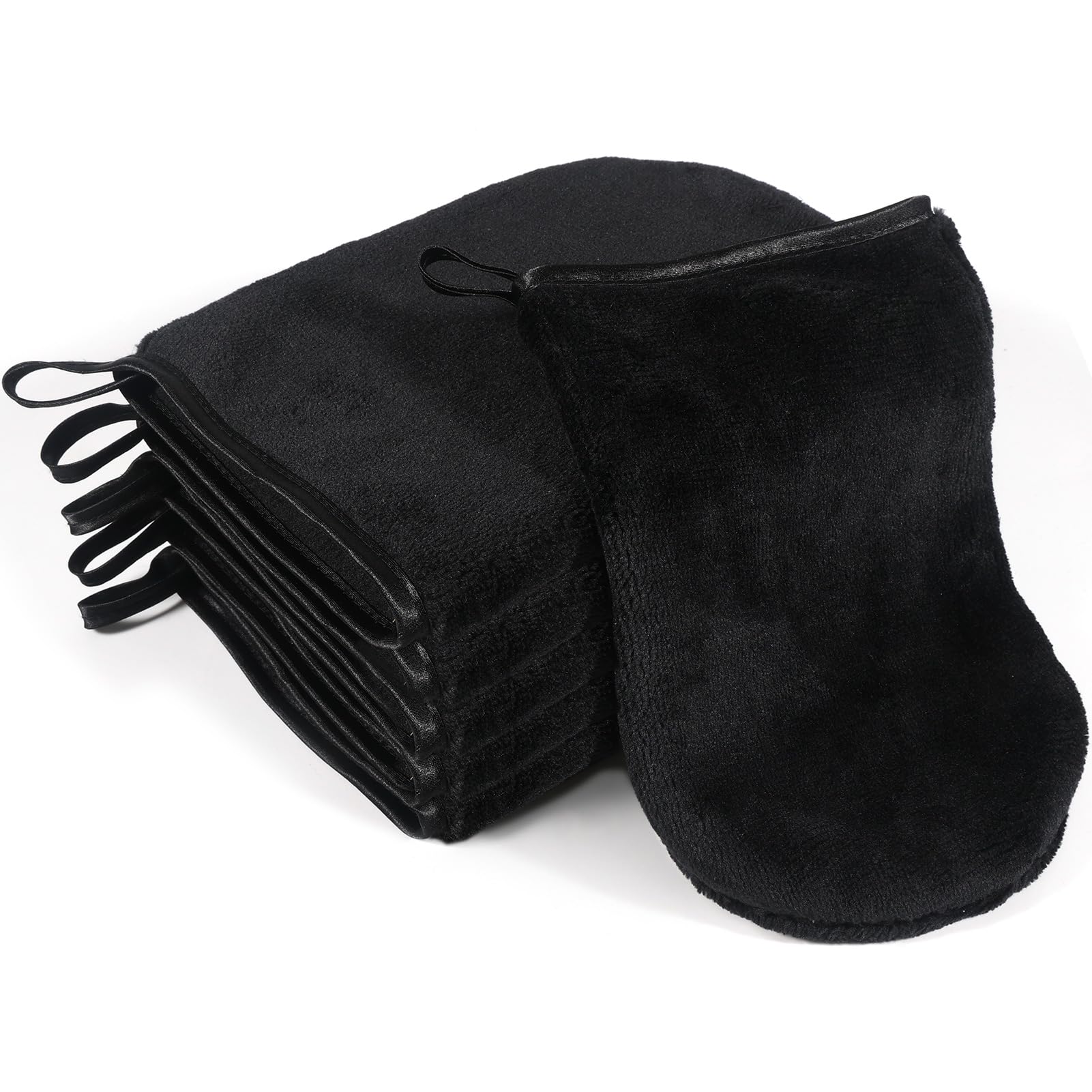 PHOGARY 6 Pack Microfiber Flannel Wash Mitts Face Body Washcloth, Super Absorbent Face Cloths Mitt Gloves, Bath Spa Cloth, Reusable Makeup Remover Wash Gloves, Black Towel Bath Mitt