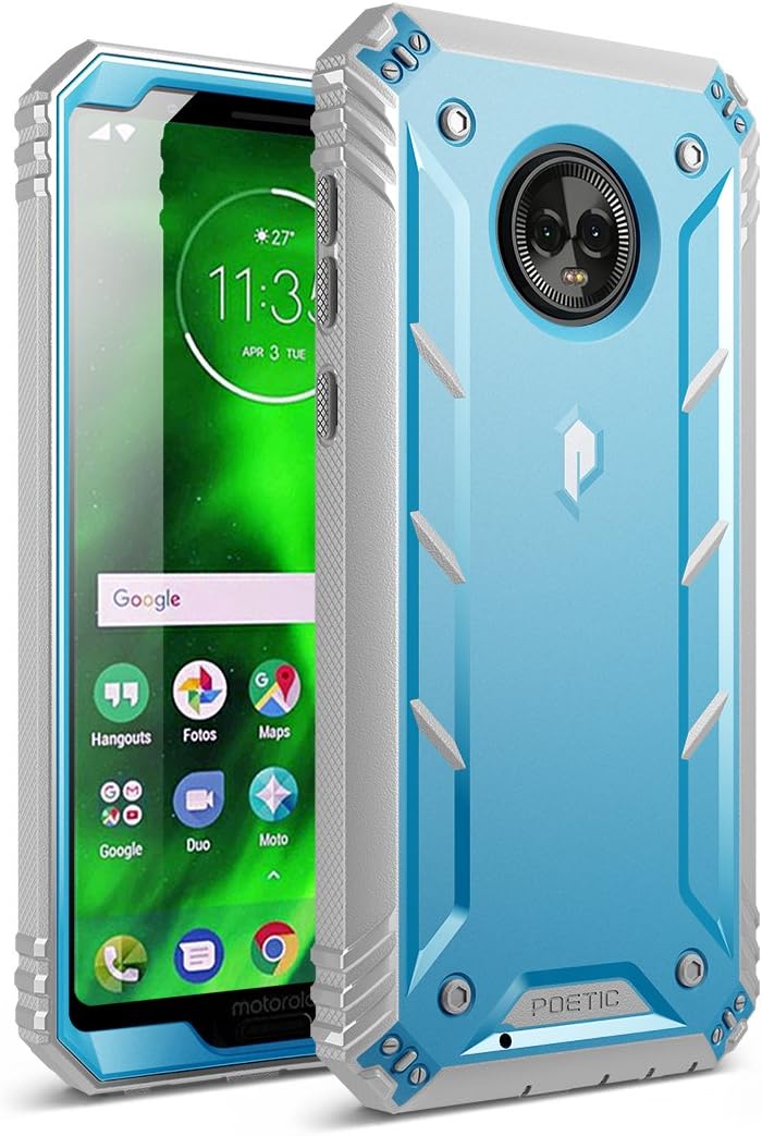 Moto G6 Rugged Case, Poetic Revolution [360 Degree Protection] Full-Body Rugged Heavy Duty Case with [Built-in-Screen Protector] for Motorola Moto G6 Blue