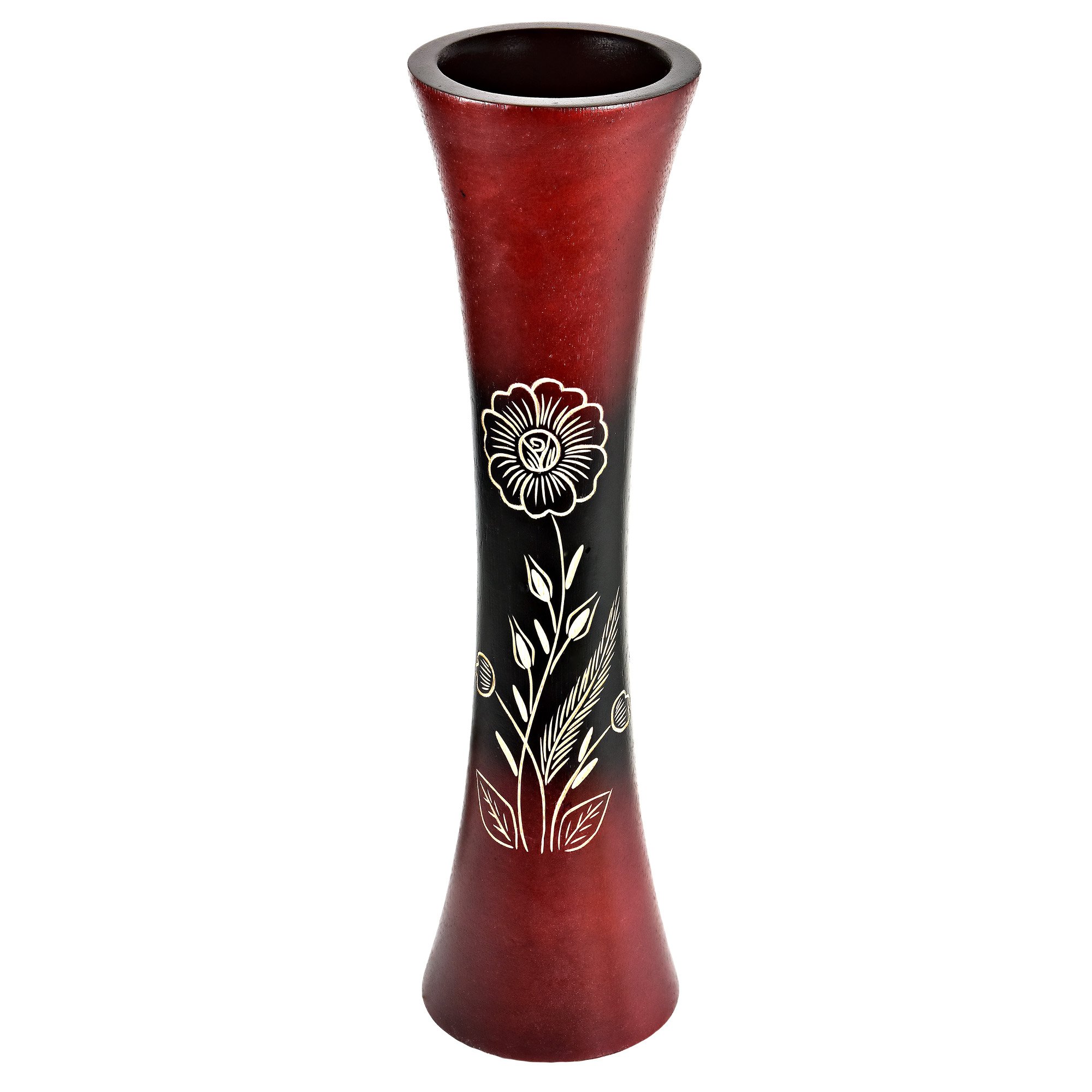 Buy AeraVida Hand Carved Summer Flower Tall Slim Wooden Dry Vase Slim