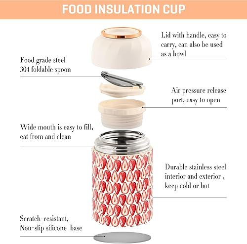 Miniatura 4 de Strawberries Food Jar with Spoon Stainless Steel Vacuum Insulated Food Container 17 oz Food Thermos for Lunch