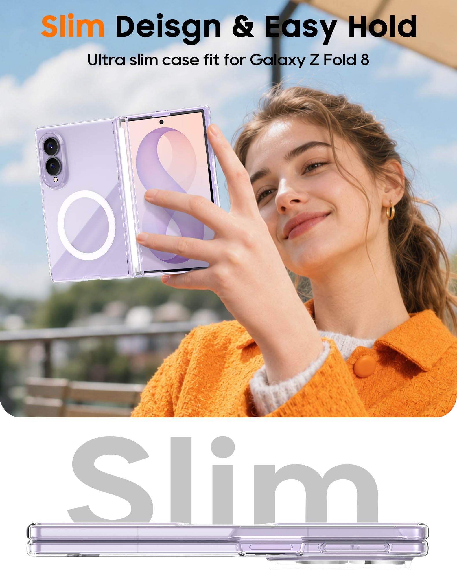 Vizvera Custodia magnetica per Samsung Galaxy Z Fold 8, trasparente
