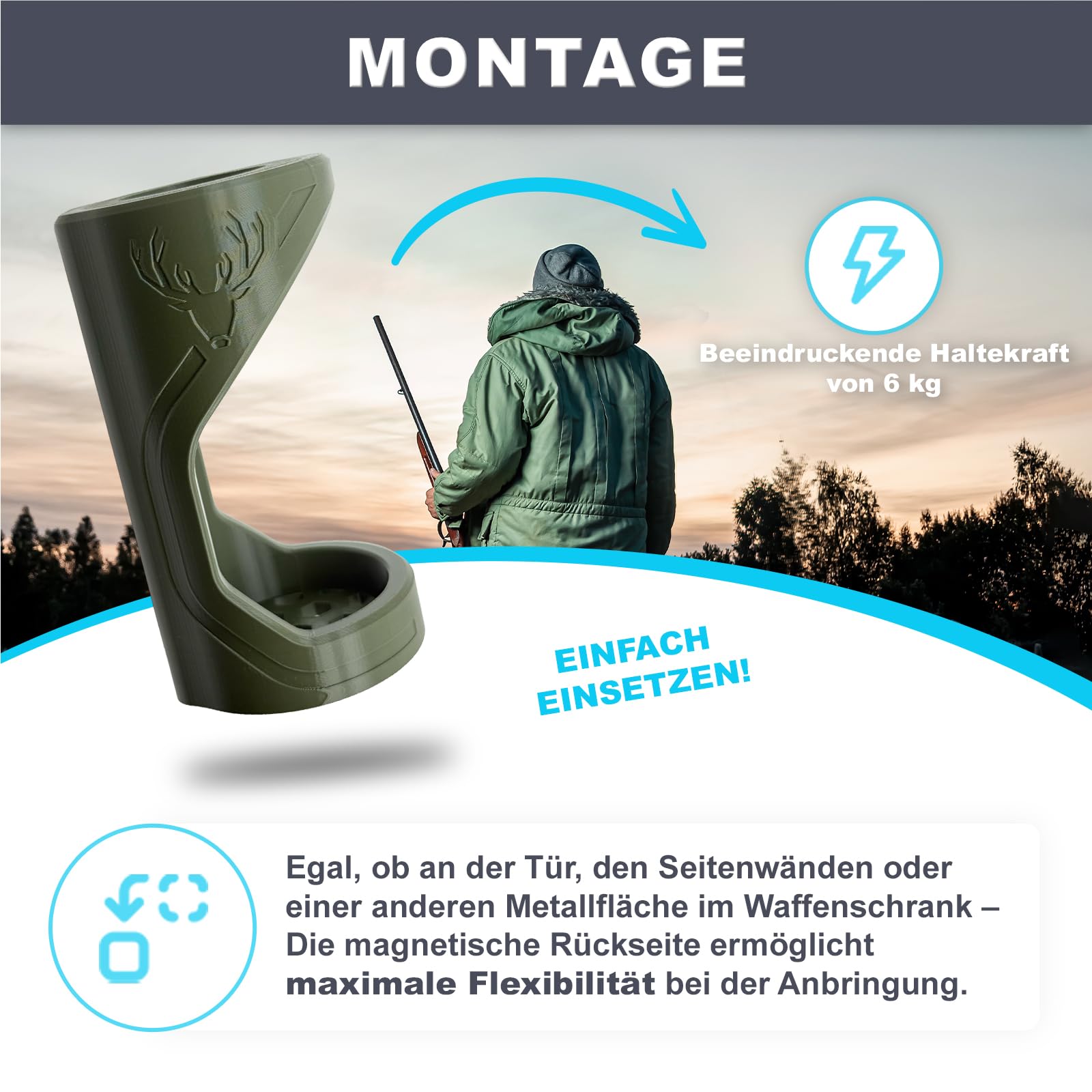 Schalldämpferhalter 65mm - magnetisch, inklusive 45 mm & 55mm Adapter, 6 Kg Haltekraft