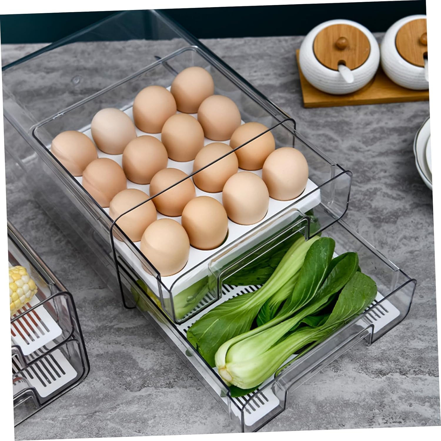 Refrigerator Egg Drawer Double Egg Holder Box Removable Trays Capacity Food Storage Produce Saver