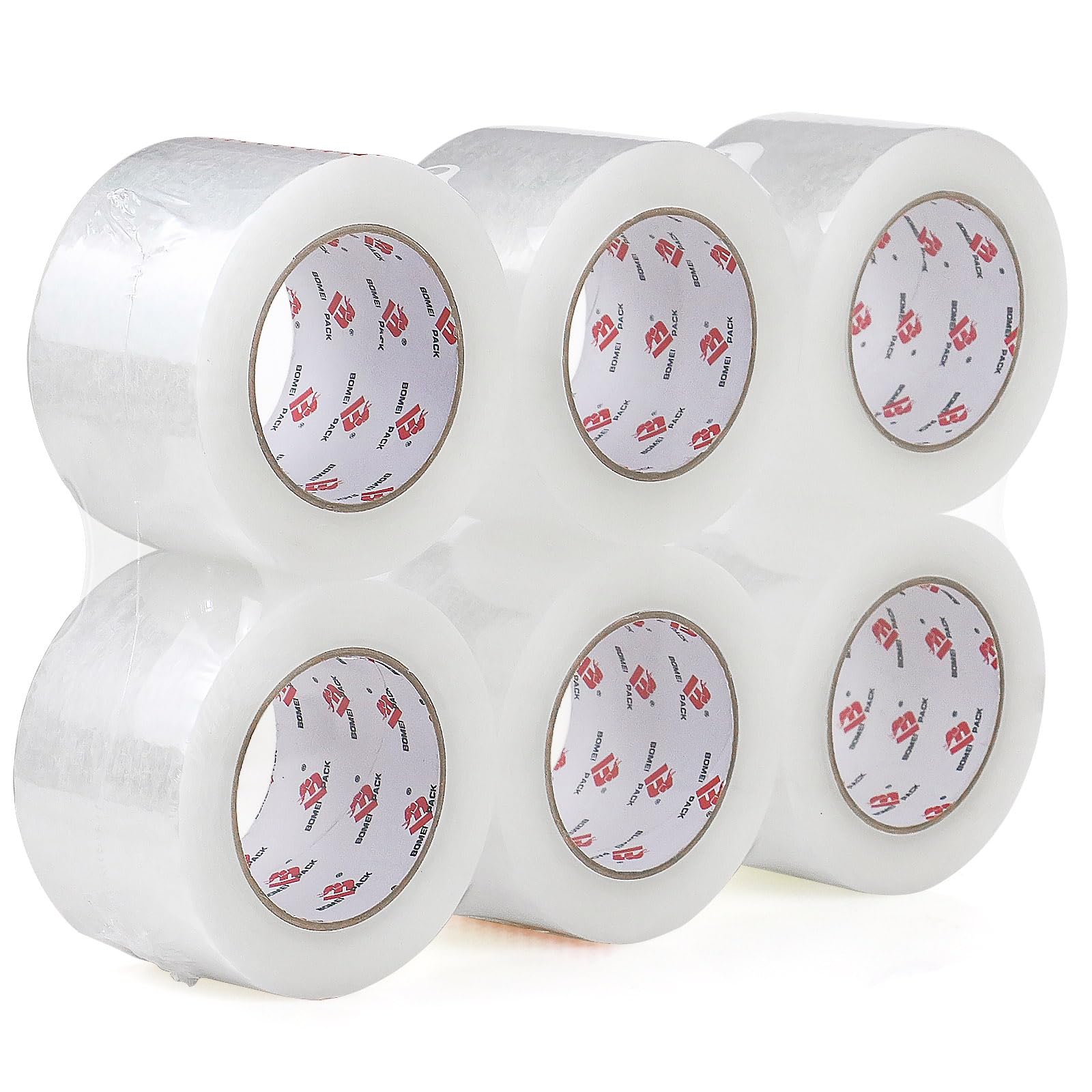 BOMEI PACK Lot de 6 rouleaux de ruban adhésif d'emballage robuste de 7,6 cm x 100,9 m, 2,4 mm d'épaisseur, transparent de 7,6 cm de large, 600 m au total pour l'expédition, le déménagement et le