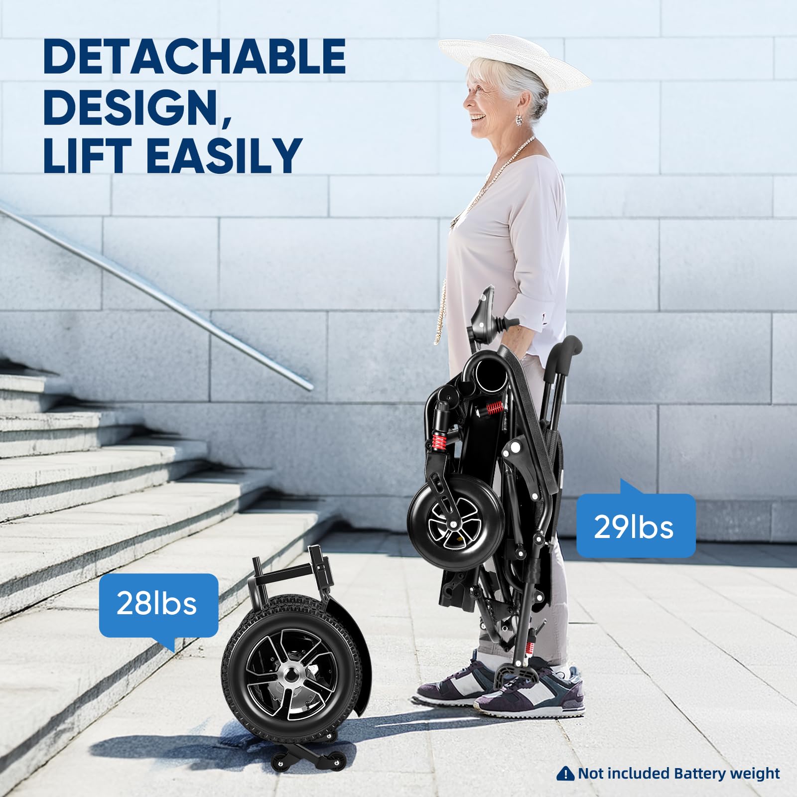 28 Miles Long Travel Electric Wheelchairs for Adults Seniors, PERFCARE 2-in-1 Detachable Foldable Lightweight Electric Wheelchair with Adjustable Backrest for All Terrain Airline Approved (Black)