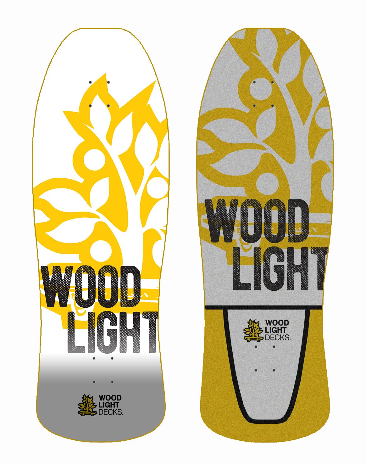 Woodlight Monopatin Skateboard Surfskate Deck - Graphic Bass White Nuke 9.375 x 31.5