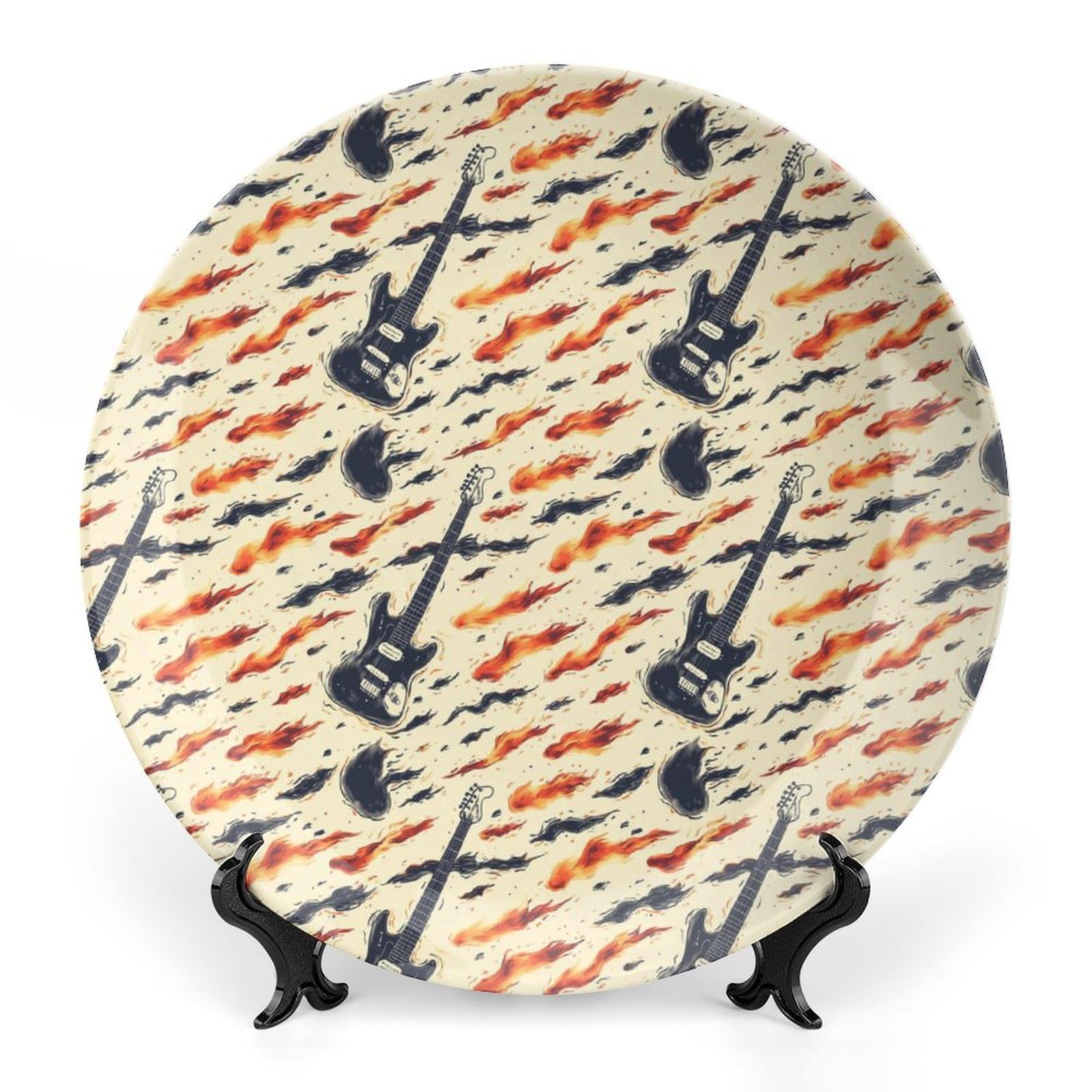 DULAHR Rock Music Guitar Bone China Decorative Plate Ceramic Decorative Plate Home Wall Decor with Vertical Stand Decorative Plates