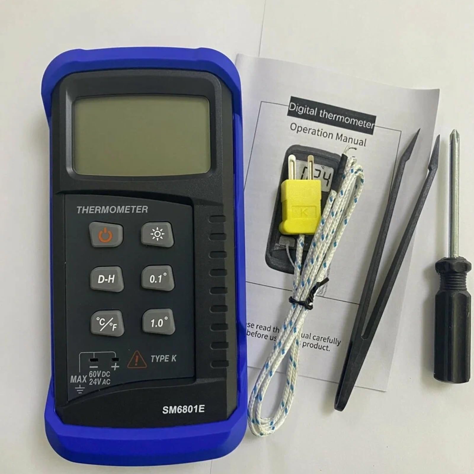 K-Typ Digital Thermometer, Digitales Thermoelement Thermometer -50℃ to 1300℃, temperaturmessgerät Temperaturmesser mit fühler LCD Hintergrundbeleuchtung für Kühlschrank, Aquarium, HVAC