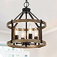 DWVO Black Wood Chandeliers for Dining Room, Adjustable Farmhouse Rustic Light Fixture, Industrial 4-Light Pendant Ceiling Lights for Island, Bedroom, Kitchen
