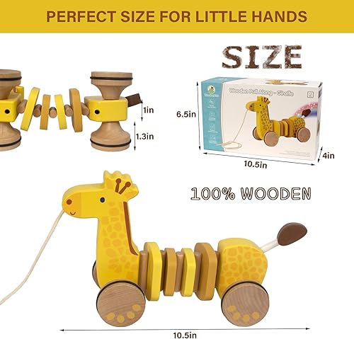 Miniatura 6 de Auto de juguetes para bebés, juguete de madera para niños pequeños, juguete de desarrollo para niñas de 1 año, regalo de cumpleaños (jirafa)