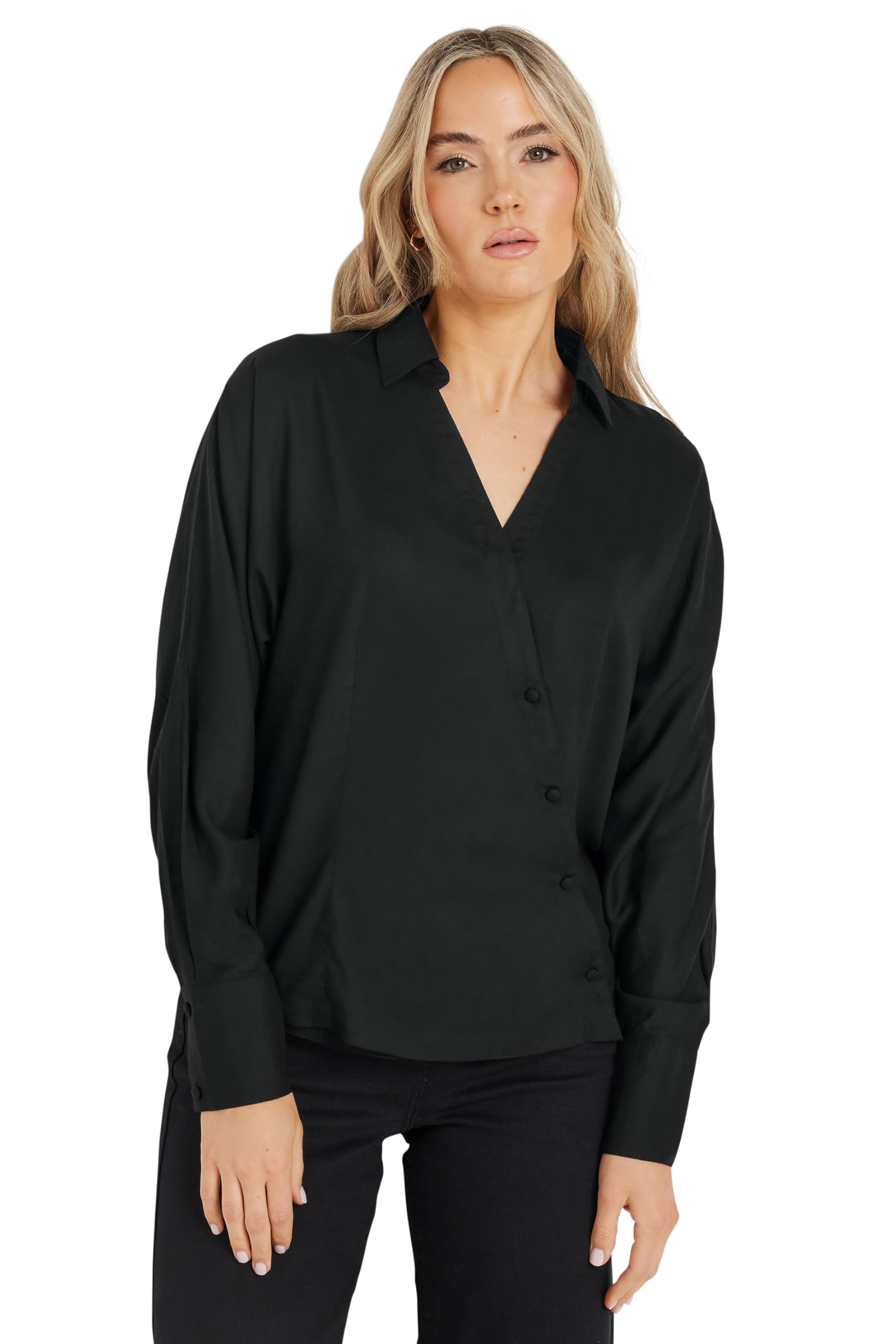 Long Tall Sally Women's Black - Lts Tall Asymmetric Button Shirt