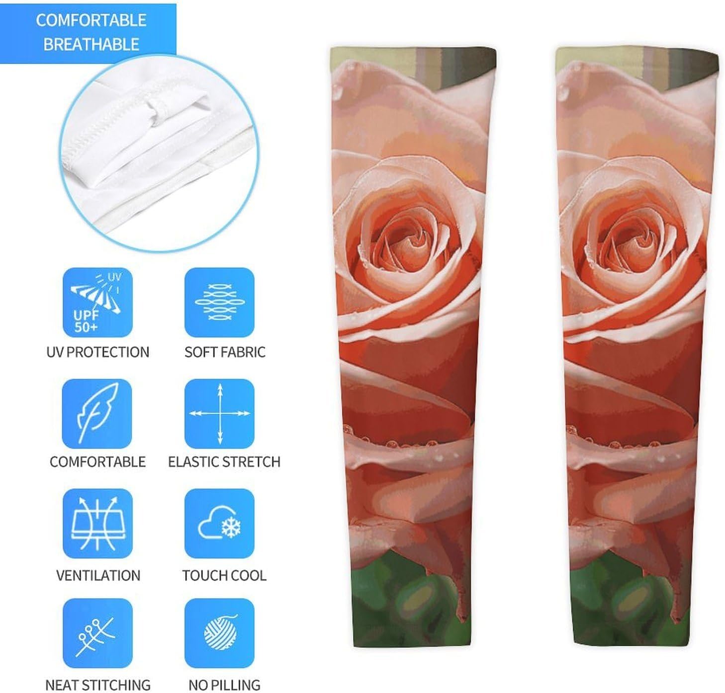 Rose Flower Arm Sleeves for Men Women Sun Protection Sleeves Cooling Compression Arm Covers for Sport