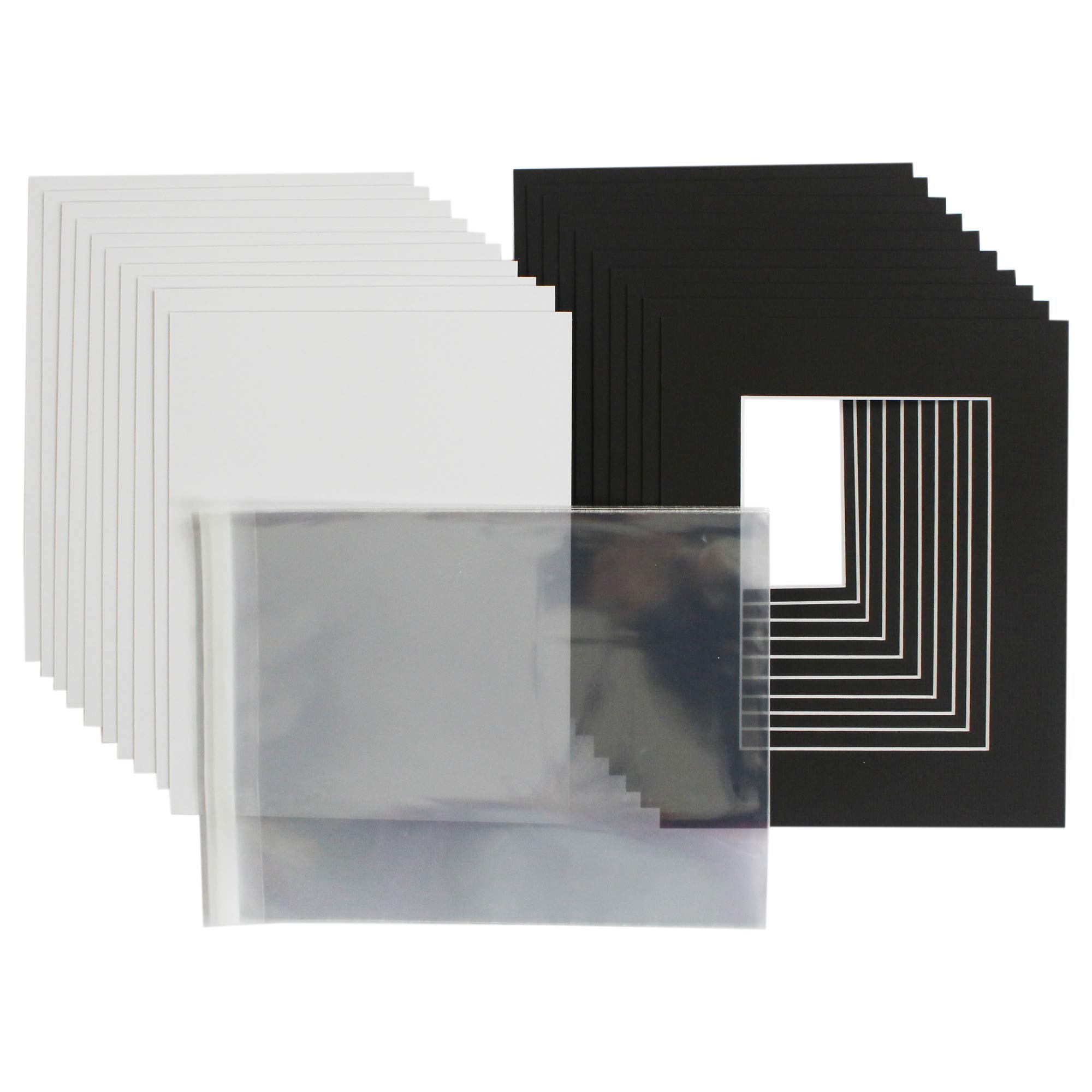 Pack of 10 Picture Photo Mounts Kits -Mats, Backs & clear resealable bags. Frame size 10 x 8 inch - Inner window to fit 7 x 5 inch prints.Choice of White, Black & Antique white (black)