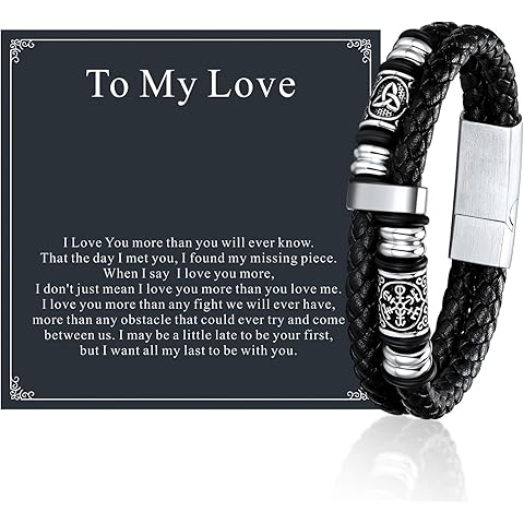 FaithHeart Viking Bracelet for Men, Mens Double-Row Braided Leather Bracelets with Stainless Steel Clasp Viking Compass Bangle Wristband Vintage Norse Mythology Jewelry Gifts for Men with Box