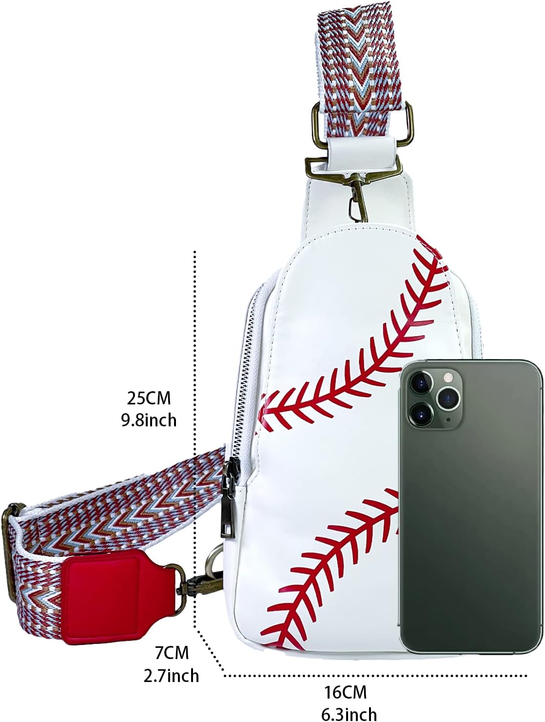 FAYBA Small Sling Bag for Women Crossbody Bag, Baseball Print PU Leather Wide Guitar Strap Chest Sling Backpack Purse - Image 4