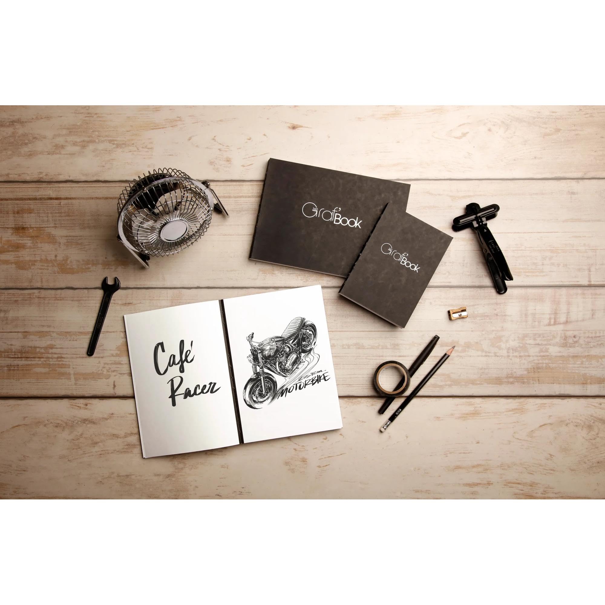 Clairefontaine 975801C - Carnet Cousu Graf'Book 360° - 100 Feuilles Papier Dessin Blanc à la Surface Lisse - A5 14,8x21 cm 100g - Orientation Portrait - Paquet de 5 Blocs