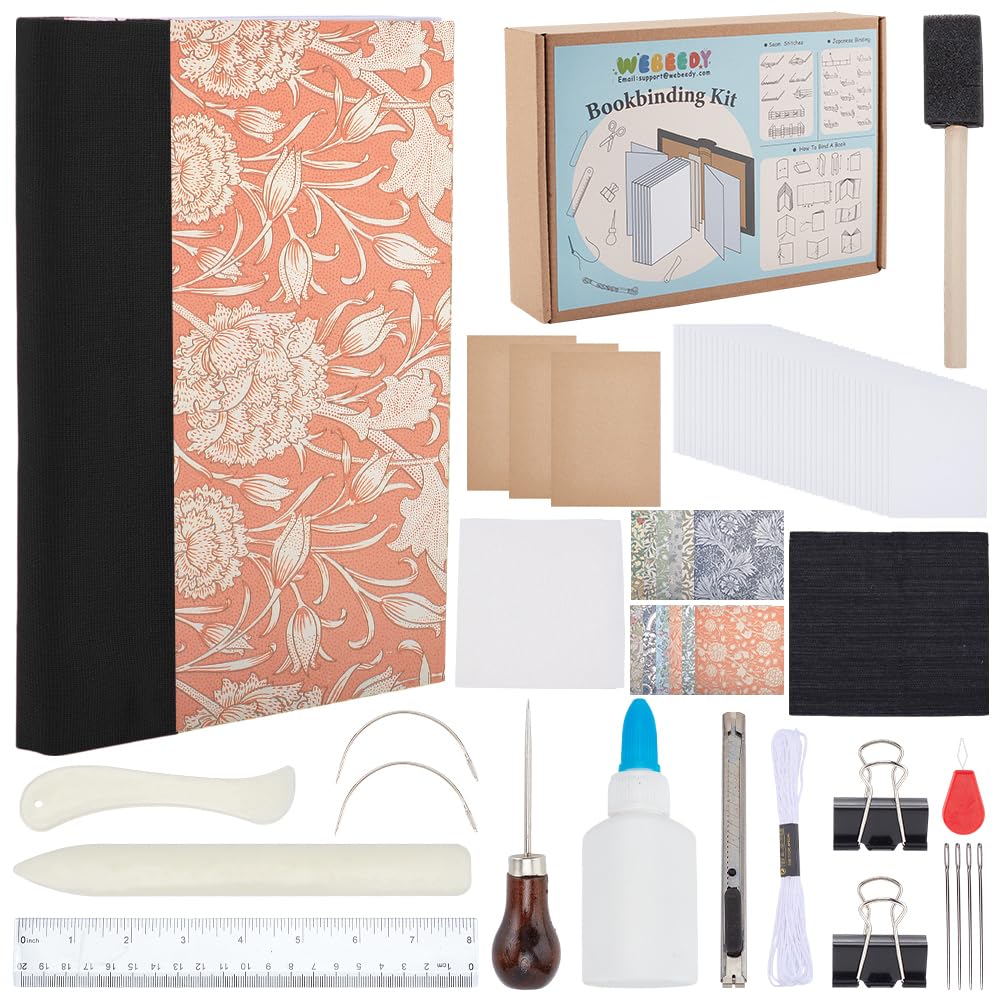 WEBEEDY DIY Buchbindeset Bereit Um Deine Eigenen Blumen Cover Notizbücher Zu Erstellen DIY Buchherstellung Set Mit Knochenfalz A4 Papiere Buchumschlag Buchbindewerkzeuge Zurück Zur Schule