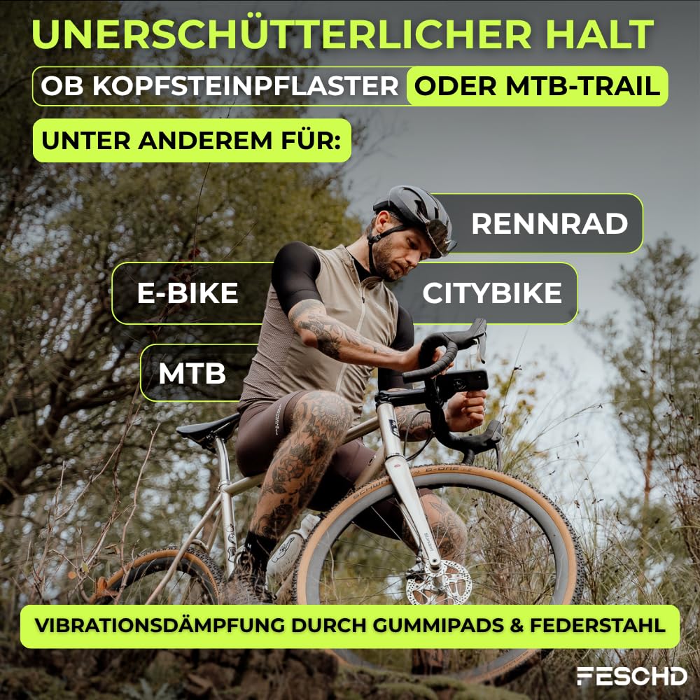 Handyhalterung Fahrrad für alle Smartphones - Fahrrad Handyhalterung mit Doppelsicherung: felsenfester Halt an Allen gängigen Lenkern (25,4-35mm) - Handyhalter fürs Fahrrad Made in Germany