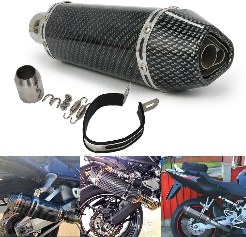 38-51mm Exhaust Muffler Silencer, Carbon Fiber Color Hexagon Universal Pipe for Motorcycle Scooter