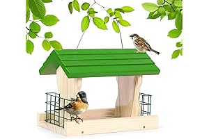 MIXXIDEA Bird Feeder Wood Cedar Bird Feeder Garden Roof Feeder with 2...