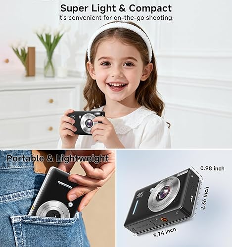 Vista 6 de Cámara digital, 44 MP FHD 1080P apuntar y disparar cámara digital con zoom de 16X, pequeña cámara compacta con detección facial, tarjeta SD de 32