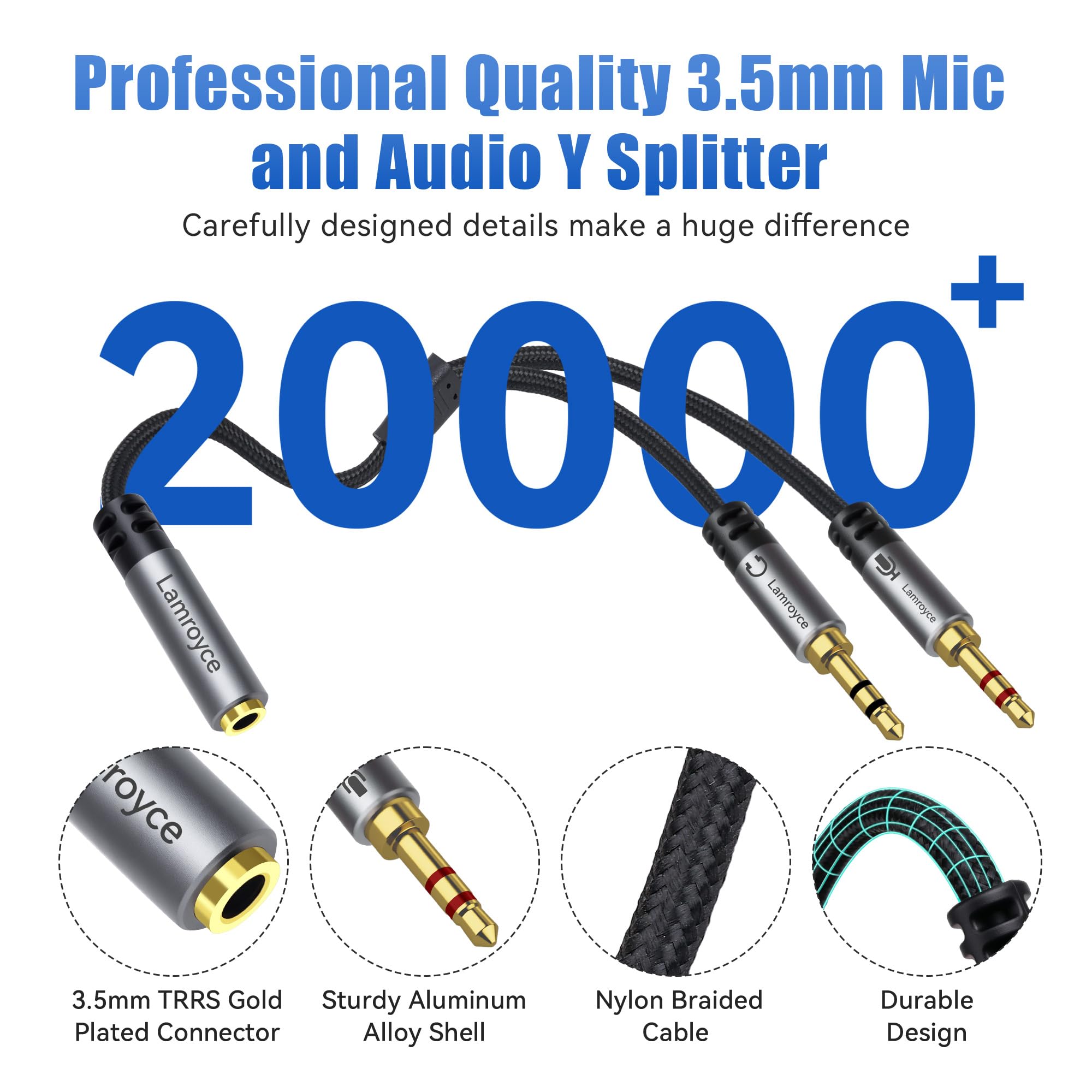 2er-Pack Kopfhörer Gaming für Computer, 3,5 mm TRRS-Buchse auf Dual 3,5 mm TRS-Stecker, Mikrofon, Audio-Klinkenstecker, Y-Splitterkabel, 0,3 cm 2-in-1 Dual-Stereo-Klinke, Gaming-Headset, Kopfhörer