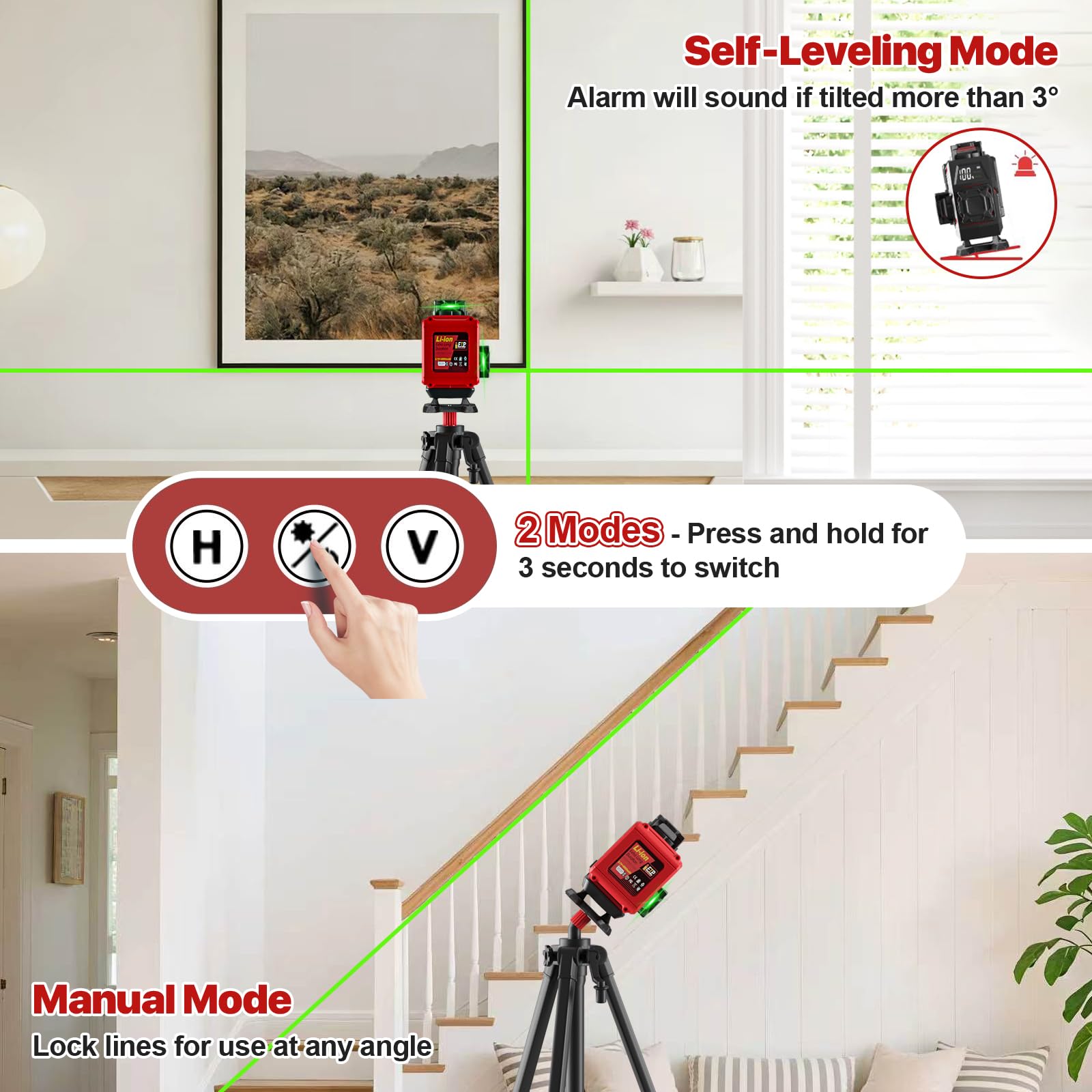 Niveau Laser avec Trepied, 4D 16 Lignes Laser Chantier avec 2x4800mAh Batterie et Affichage LED, Niveau Laser 360 Autonivelant, Télécommande, APP, IP54 pour la Construction