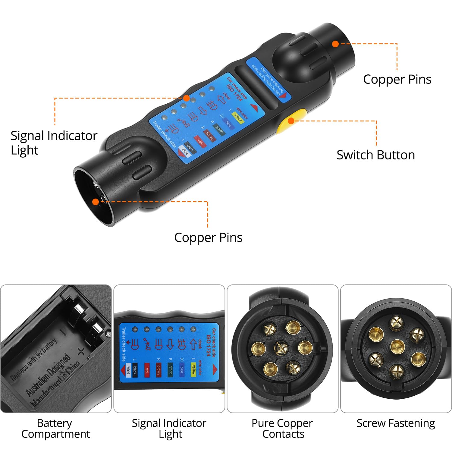 QWORK 7-pinowy tester przyczepy z 13-pinowym adapterem konwertera, do diagnostyki okablowania 12 V, do sprawdzania obwodów w samochodach, przyczepach kempingowych