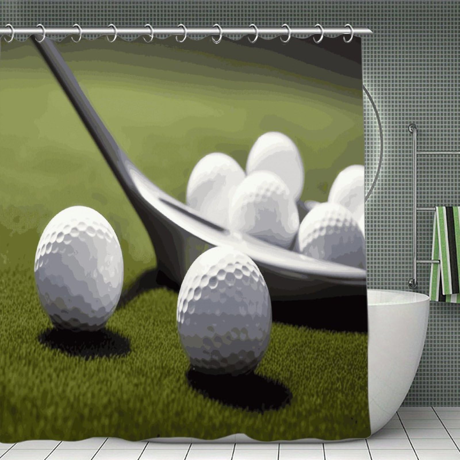 JTREHY Golf Shower Curtain Waterproof Bathroom Shower Curtain Machine Washable Bath Curtains Polyester Cloth Bath Curtains for Bathroom Showers 70.8×70.8Inch