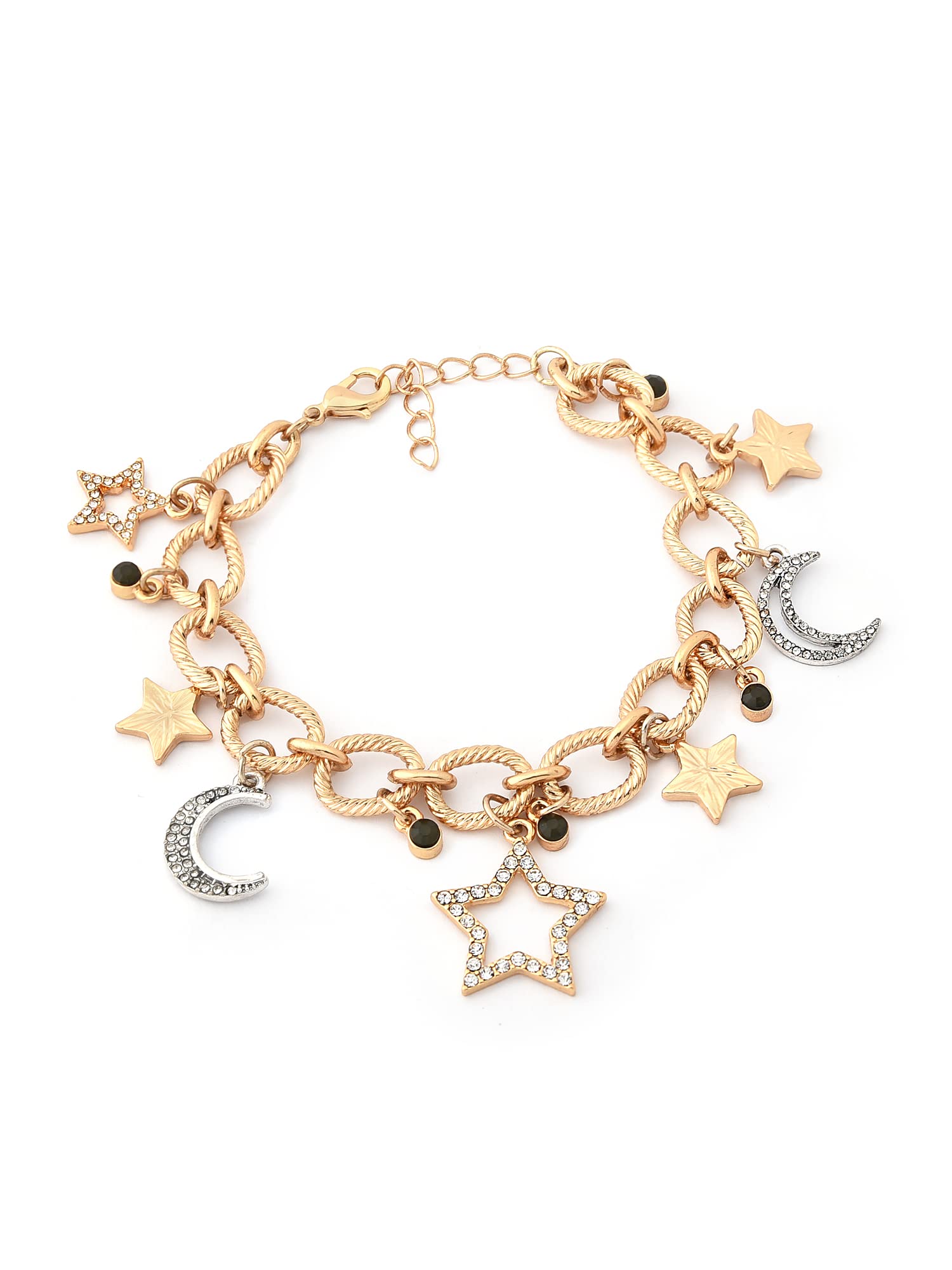 ZAVERI PEARLS Gold Tone Dazzling Diamonds Moon & Stars Classy Charm Bracelet For Women-ZPFK15029