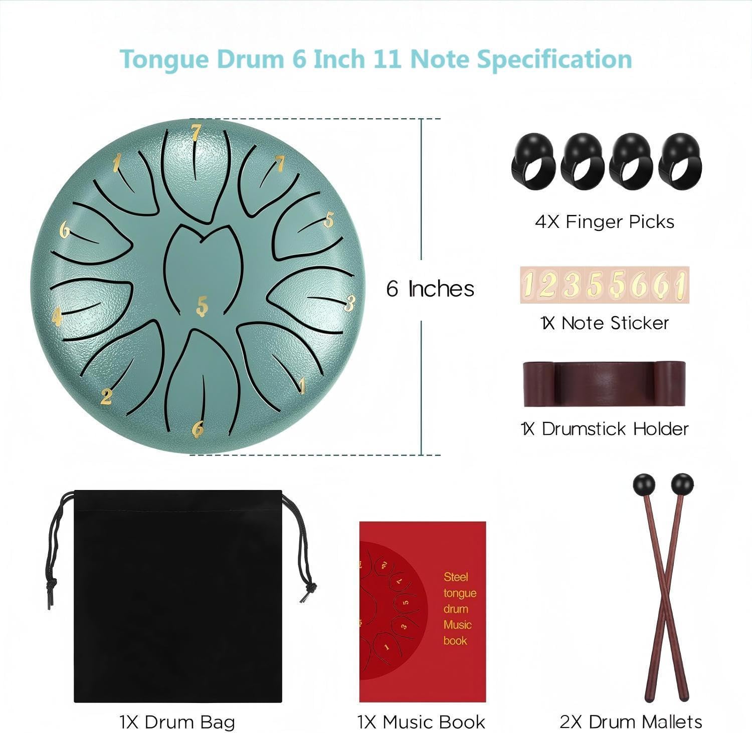 Zungentrommel C Dur, 6 Zoll 15 cm 11 Noten Regentrommel, Stahlzungentrommel für Klangheilung, Meditation, Musikalische Bildung und Yoga, Steel Tongue Drum als Geschenk, Blau