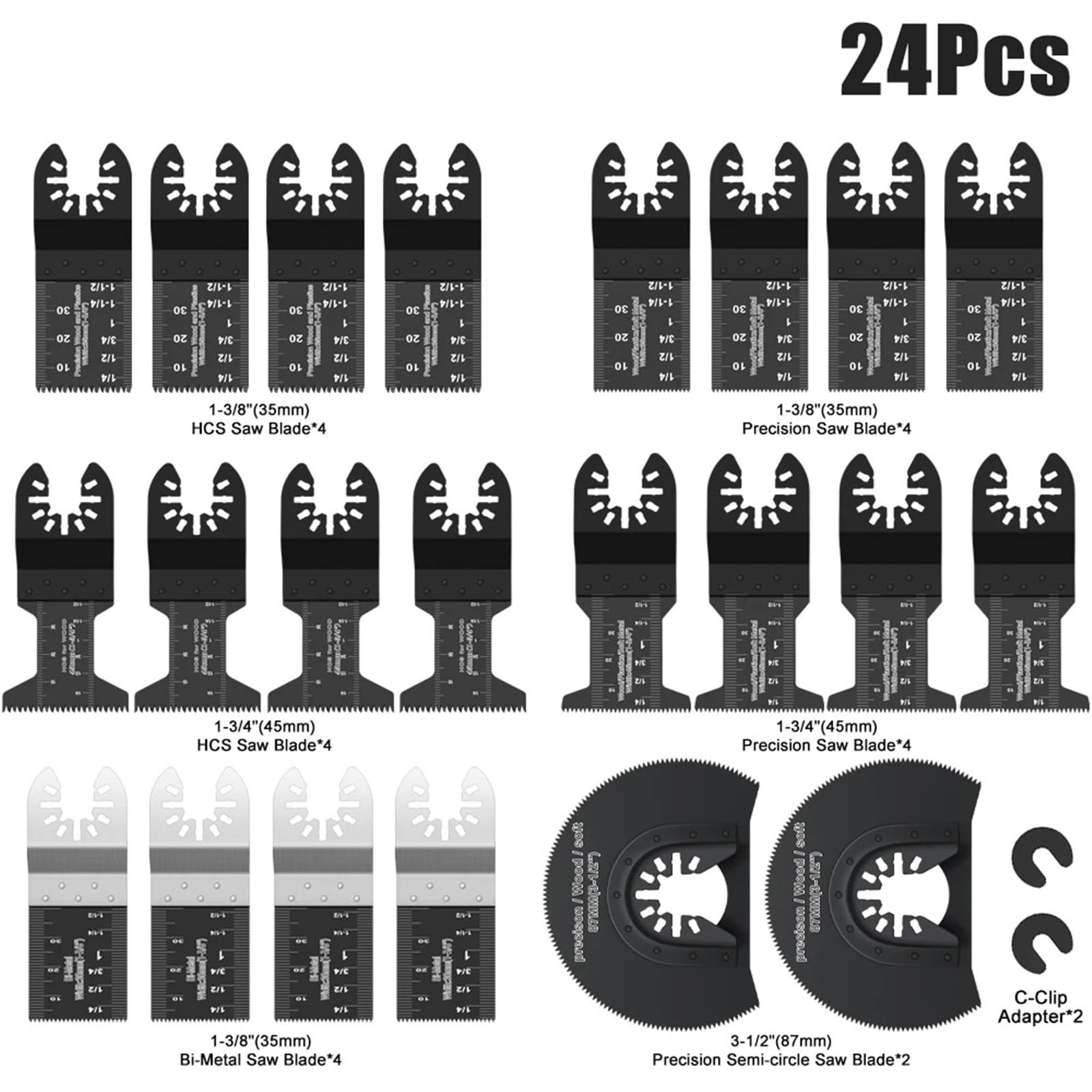 Set Di Lame For Multifunzione Oscillanti A Sgancio Rapido For Utensili Elettrici Fai Da Te For La Lavorazione Del Legno, 12-108 Pezzi/set(24Pc)