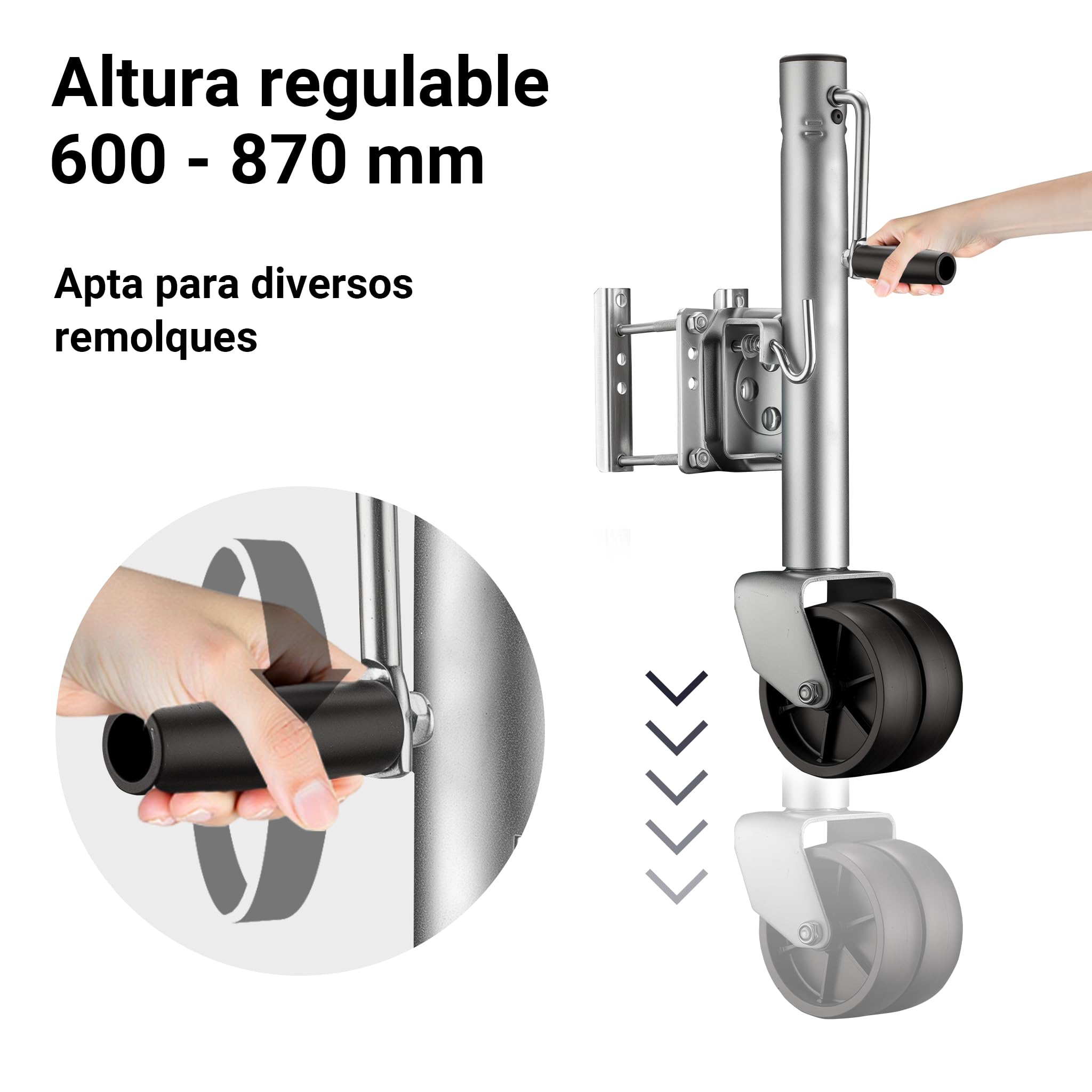 Wiltec Rueda de apoyo con dos neumáticos capacidad máx. 680 kg rueda jockey doble de alta resistencia ruedas de nylon rueda de apoyo para caravanas y remolques