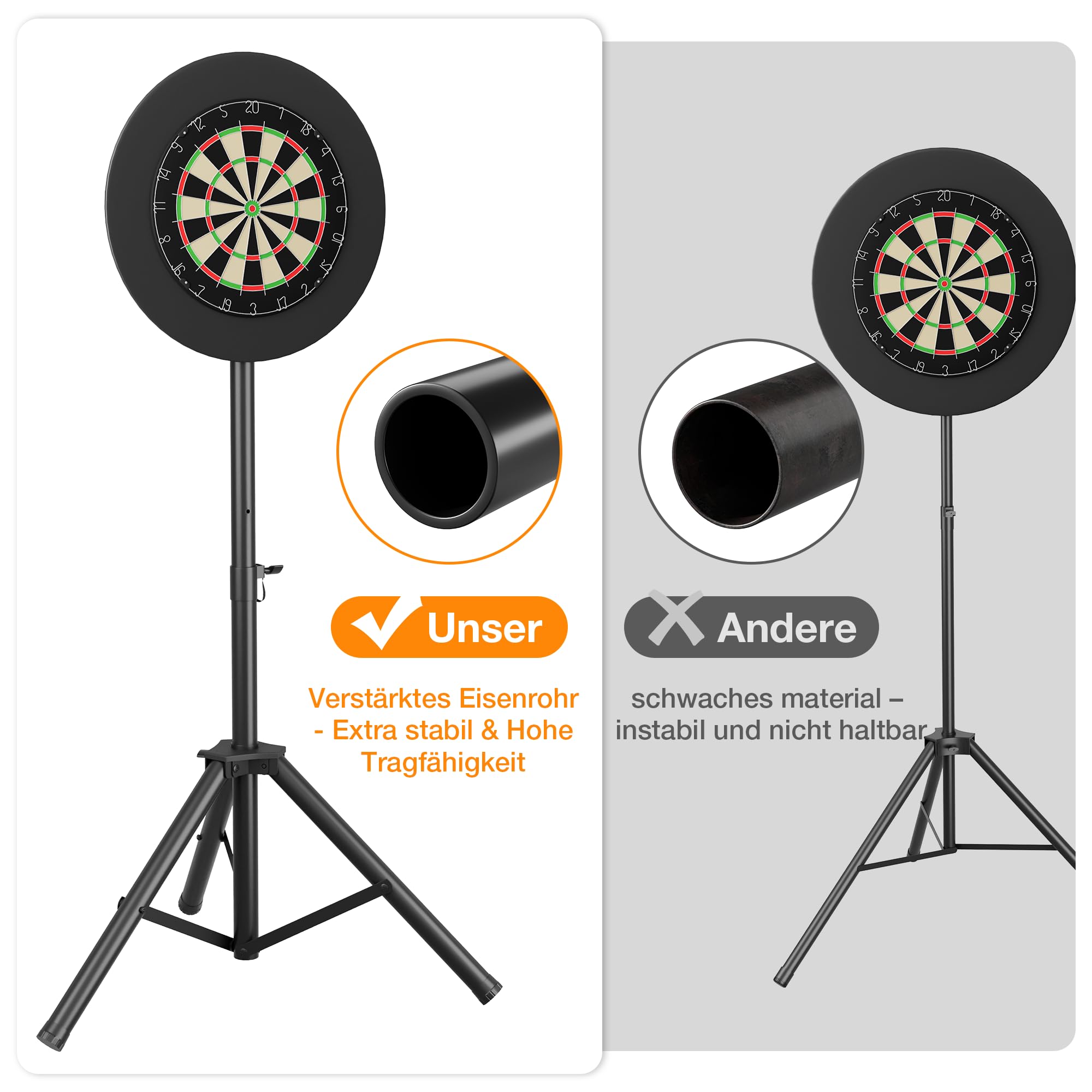 Heavy Duty Dartständer für Dartscheibe mit Tragetasche – Faltbar Dartscheibe Ständer Höhenverstellbar(106-200cm) – Tragbar Ständer für Klassische & Elektronische Dartboards – Extra Stabil