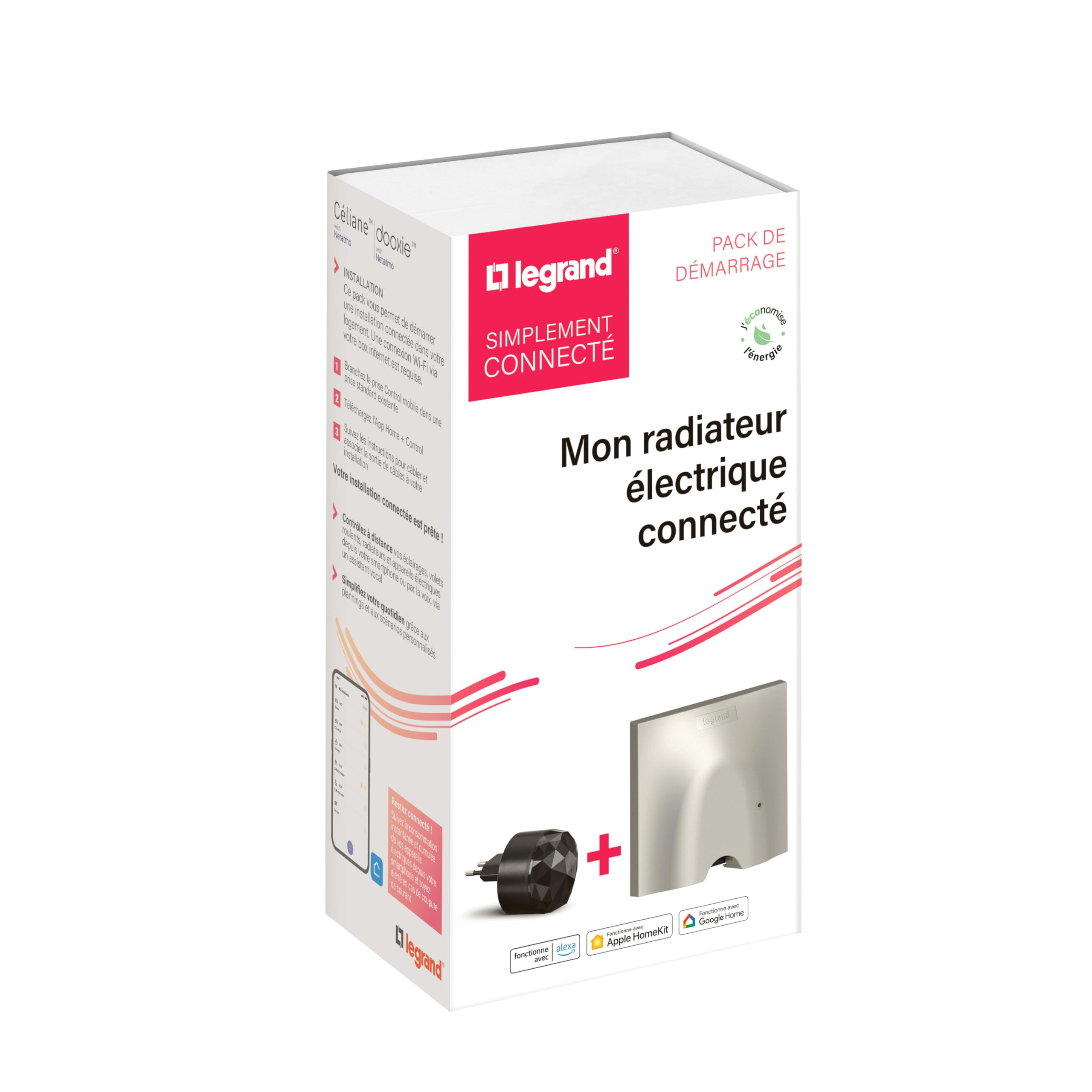 LEGRAND – Pack de arranque para calefacción eléctrica conectada Céliane with Netatmo – 1 salida de cable conectado + 1 pasarela de conexión – Titanium