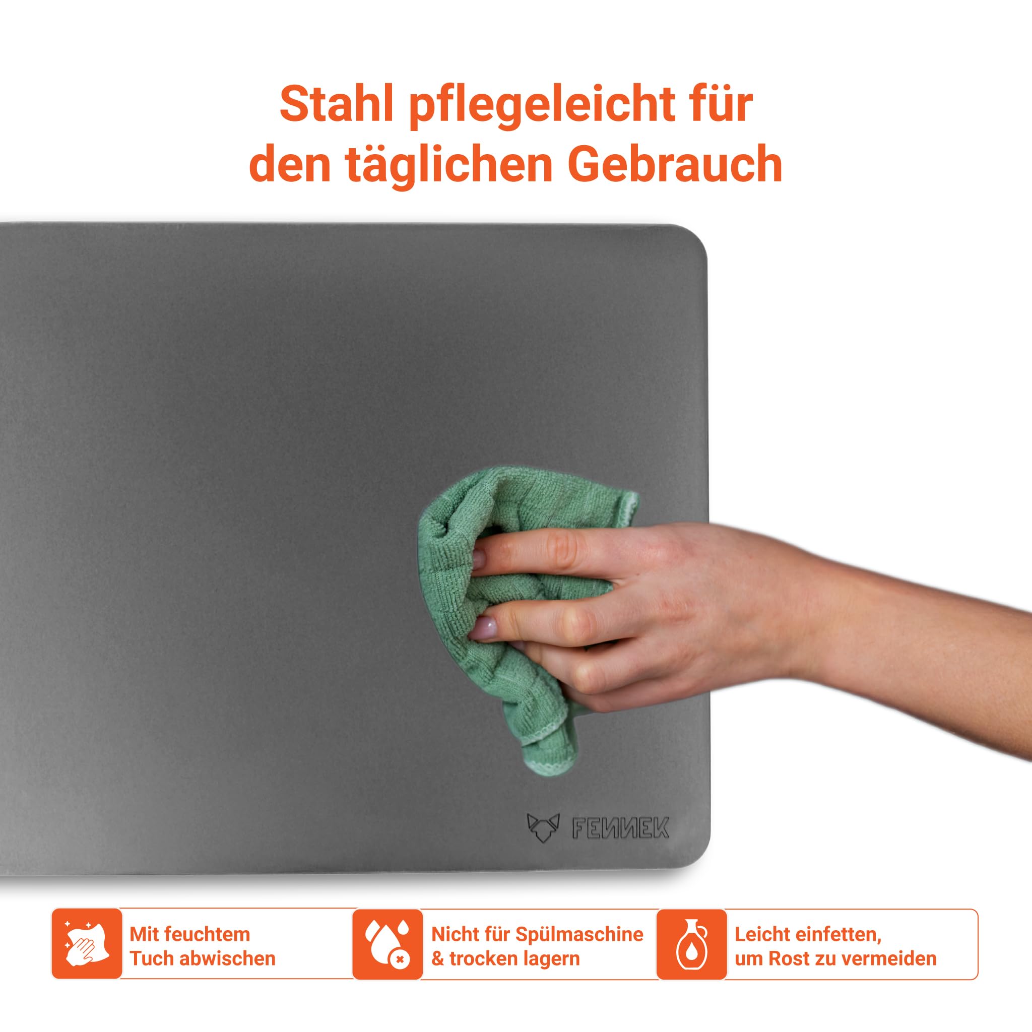 FENNEK Backstahl 38 x 33 x 0,8 cm | aus 8,0 mm starkem Feinkornstahl | Backe Pizza, Brot und vieles mehr wie ein Profi! | Made in Germany