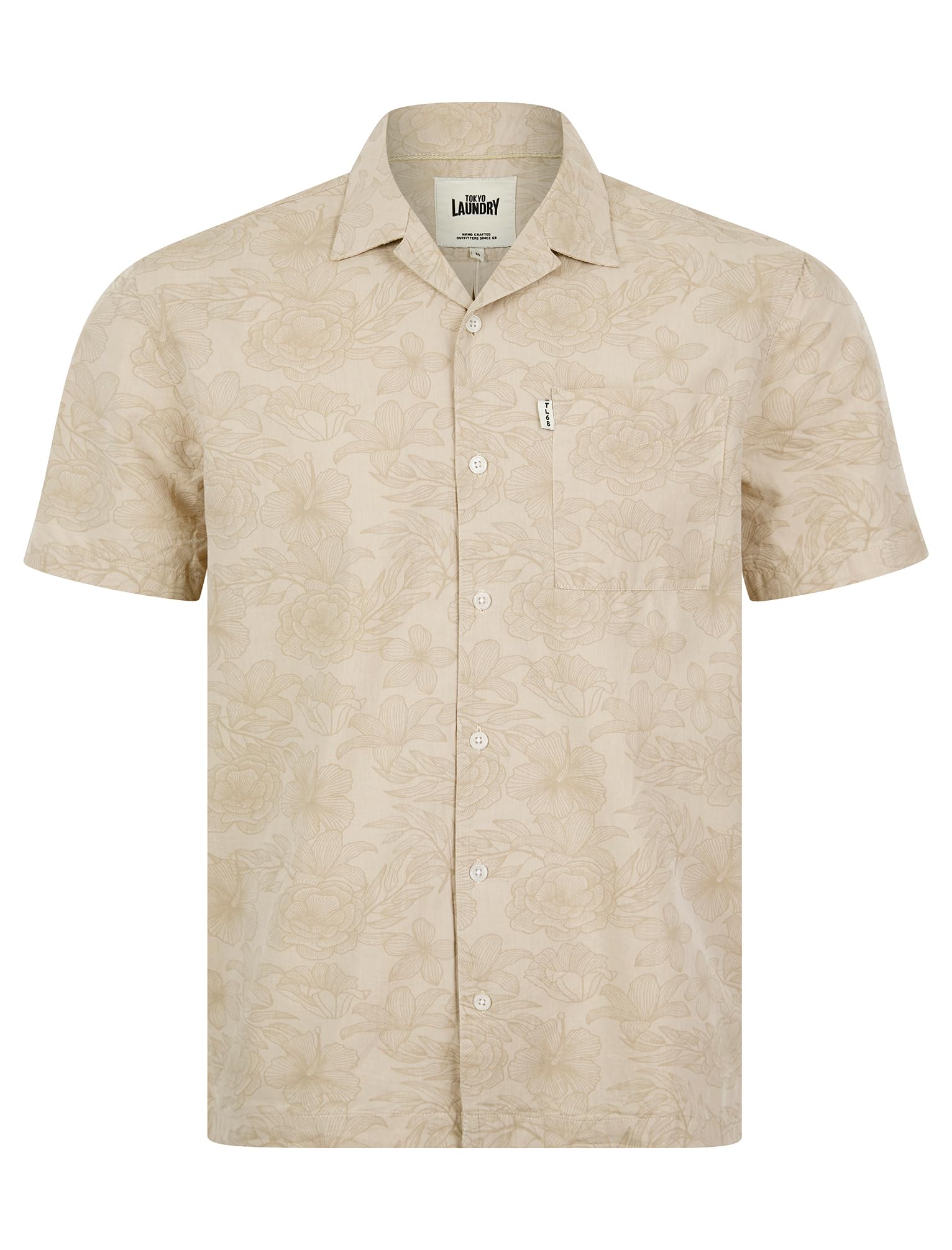 Tokyo Laundry Men's Cotton Floral Print Short Sleeve Open Cuban Collar Hawaiian Shirt