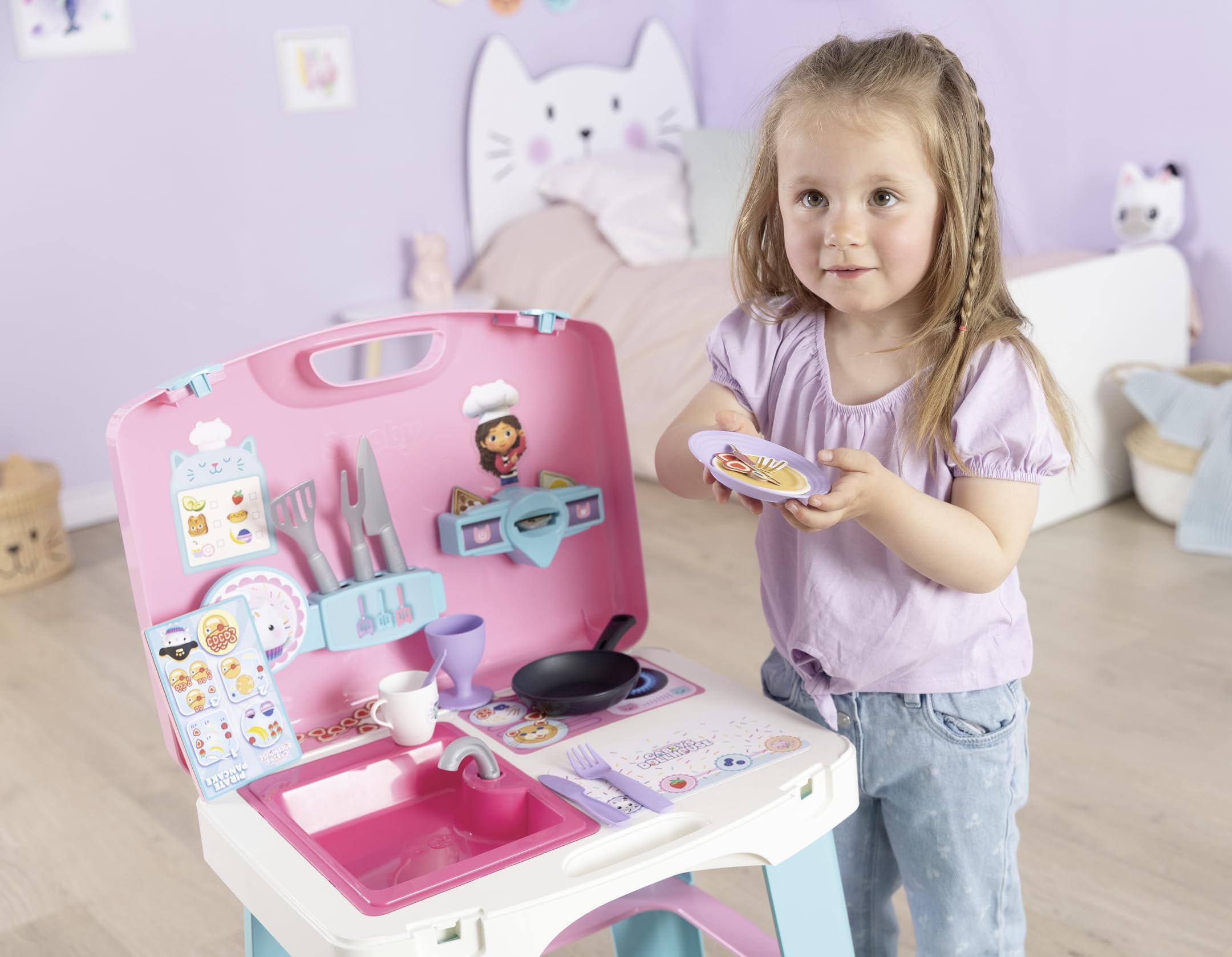 Smoby - Gabby Cucina Take Away, 7600311908, +3 anni, cucina trasportabile dove vuoi, tanti accessori