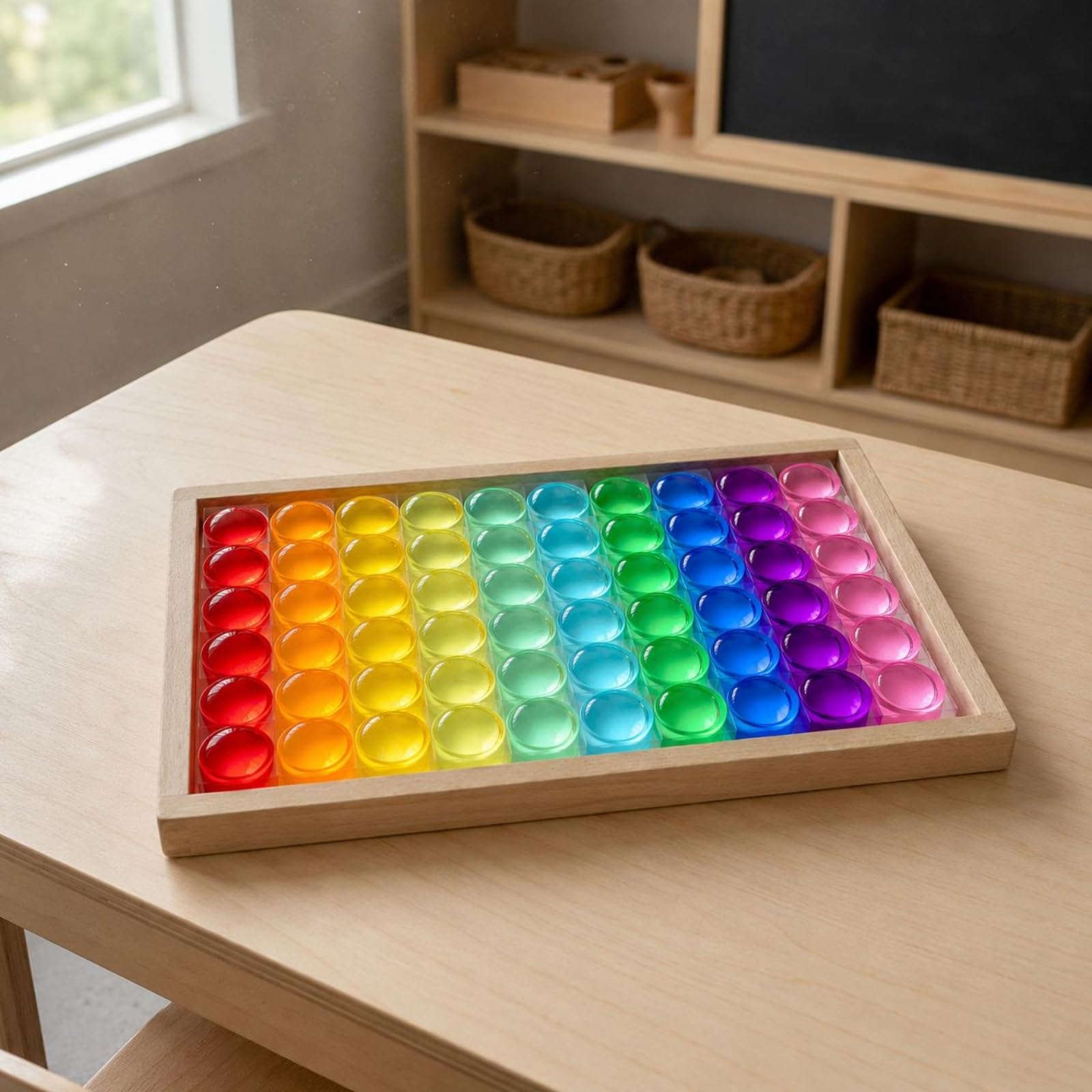 Kinder Bauklötze Holz Acryl Scheiben Zylinder Steine Stapelspiel Set Musterbau Lernspielzeug Aufbewahrungsbox für Kita Klassenzimmer Spielzimmer