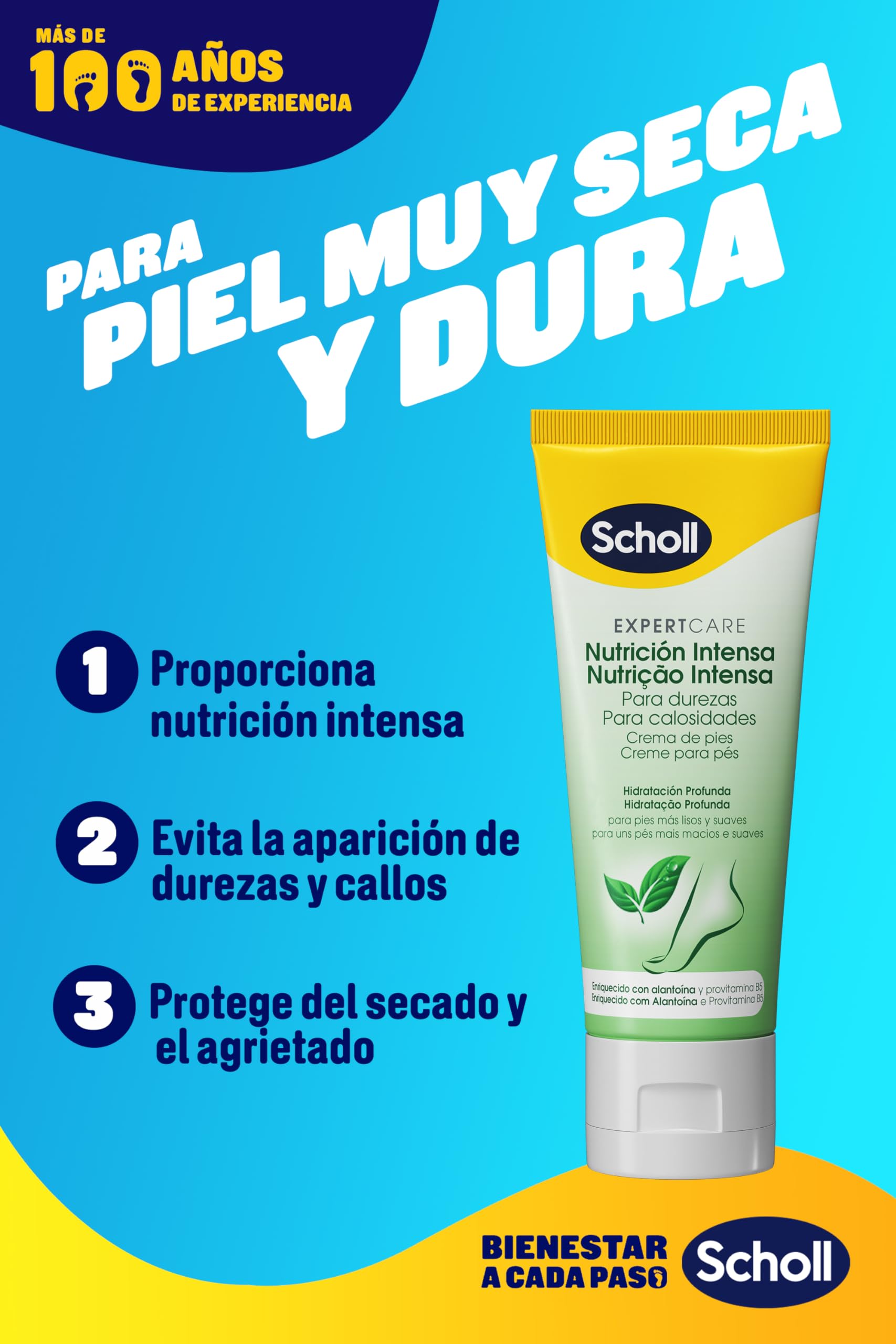 Dr. Scholl's ExpertCare Krem do stóp, intensywne odżywianie dla zrogowaciałej skóry, bogate nawilżenie z alantoiną i prowitaminą B5 dla gładszych i bardziej miękkich stóp, 75 ml