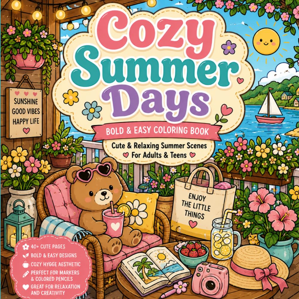 Cozy Summer Days: Bold & Easy Coloring Book for Adults and Teens (Cozy Days)