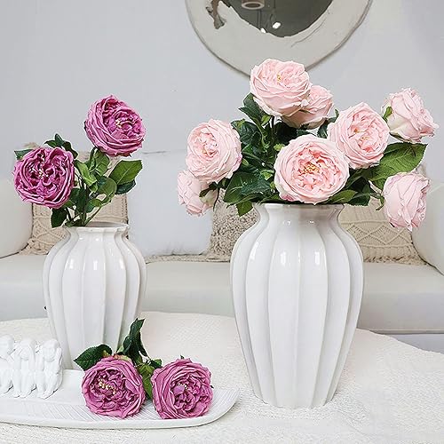 Miniatura 7 de UKELER Ramo de boda de rosas Austin, 4 piezas de flores artificiales de látex de tacto real para decoración del hogar, arreglo floral, centros de